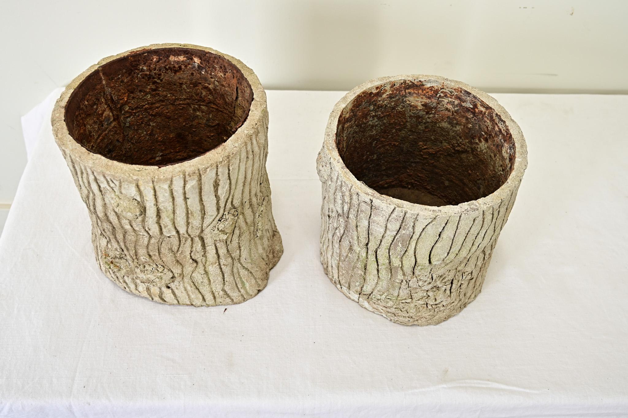 Cast English Faux Bois Pair of Planters For Sale