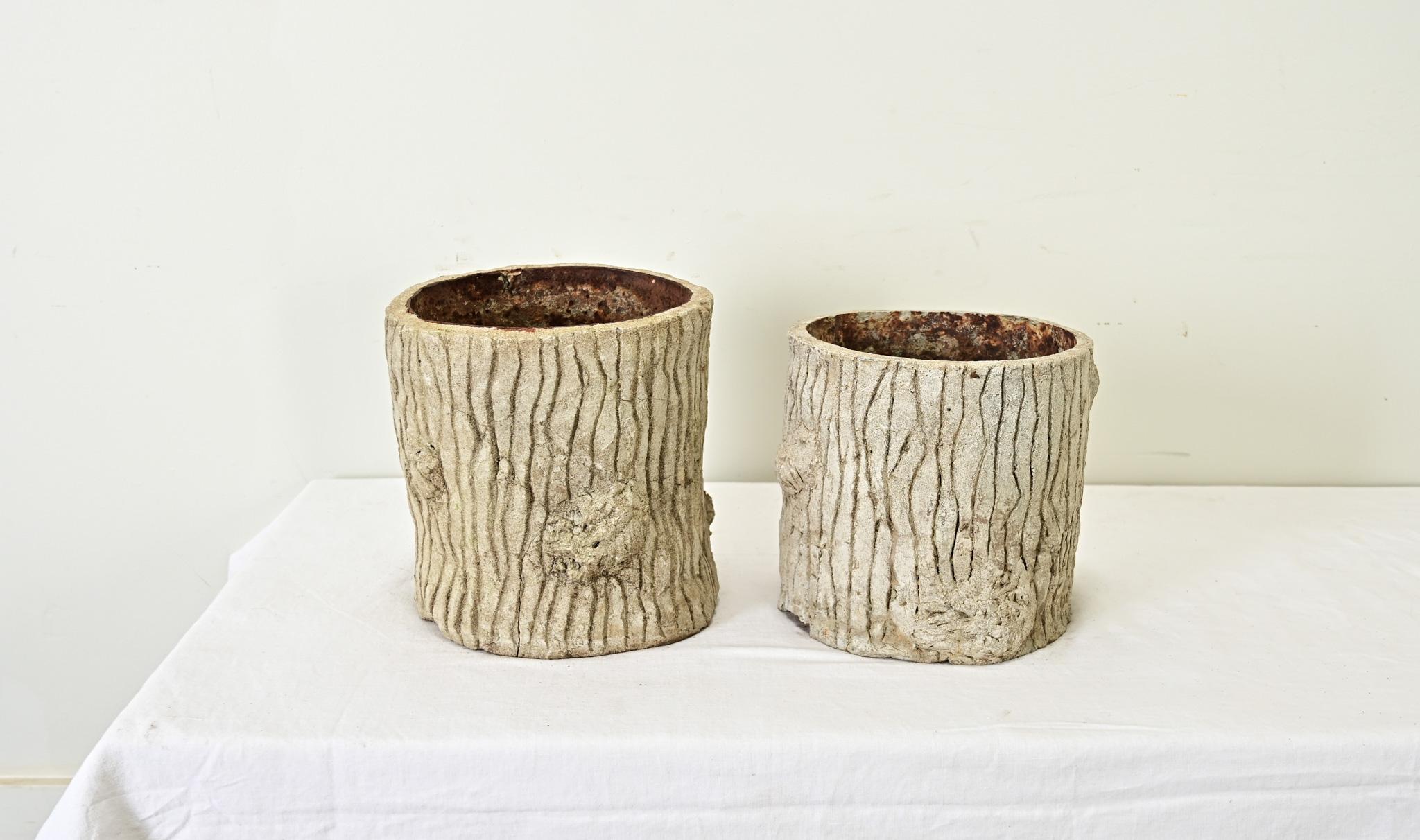 Concrete English Faux Bois Pair of Planters For Sale