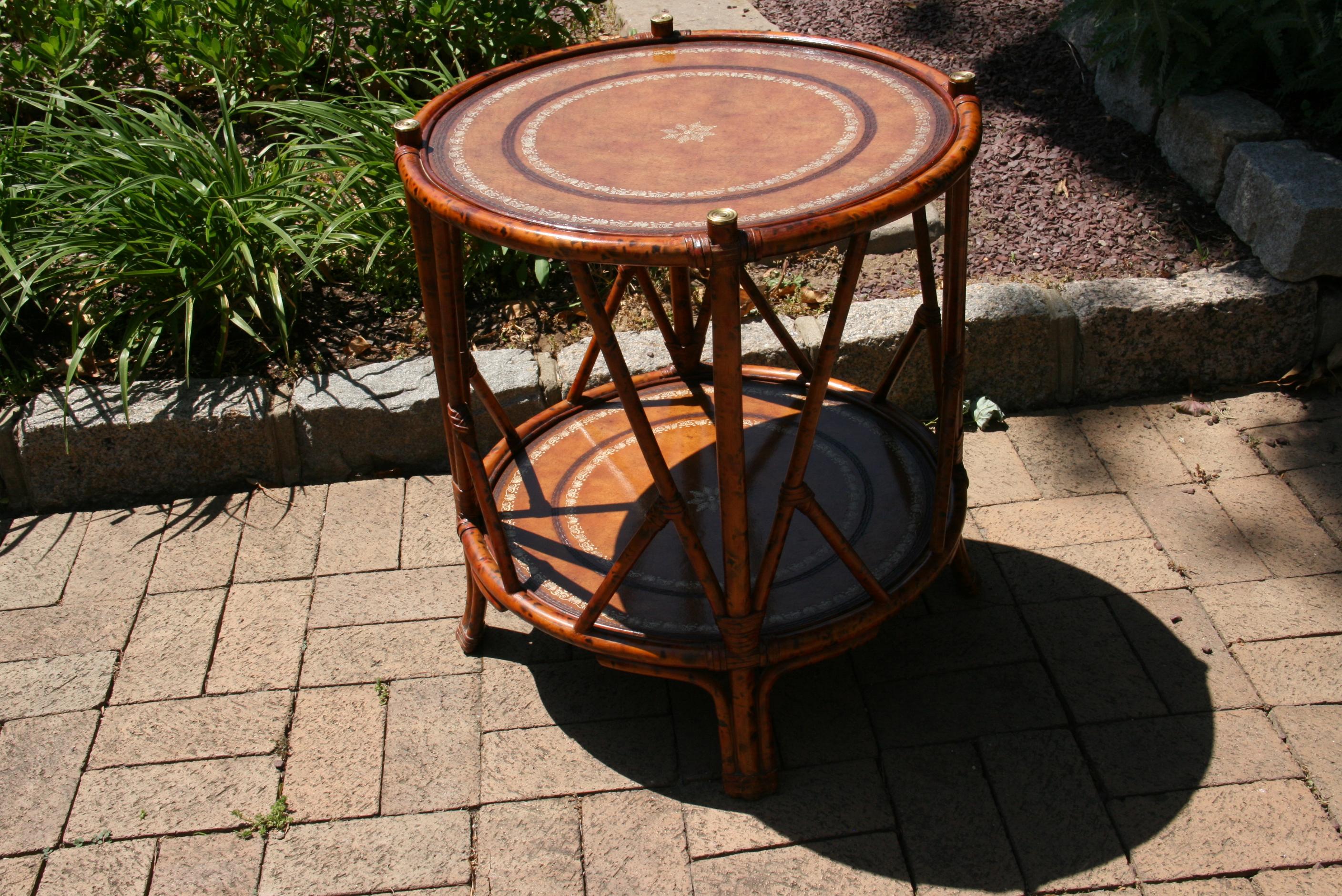 English Faux Burnt Bamboo  Two Level Round Table 2