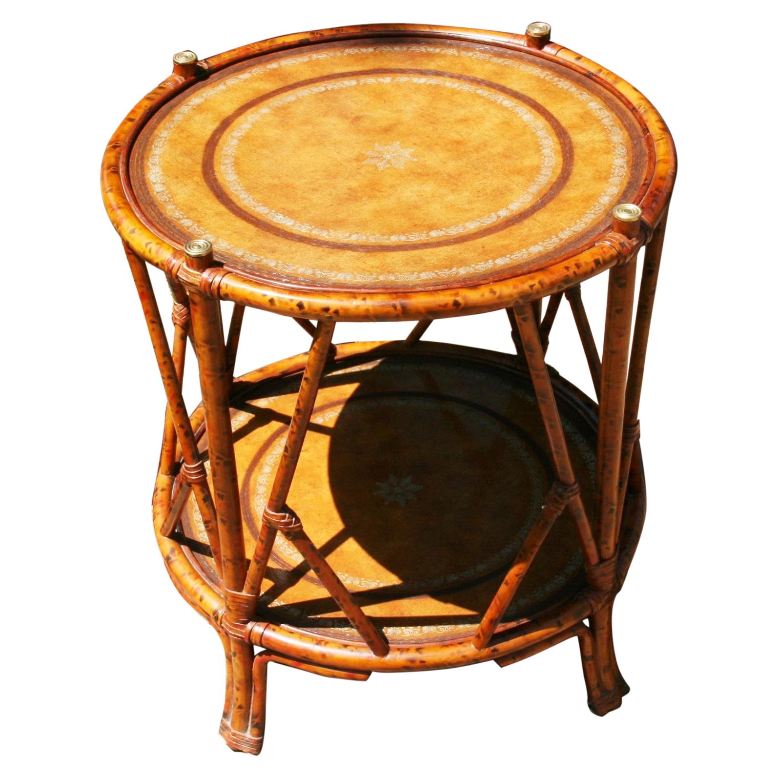 English Faux Burnt Bamboo  Two Level Round Table