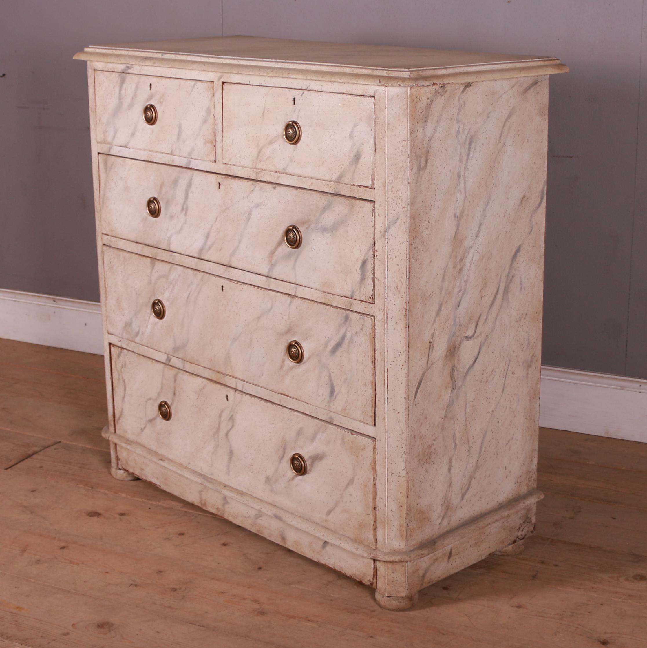 Pine English Faux Marble Chest of Drawers