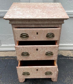 English Faux Marble Painted Night Stand Side Table