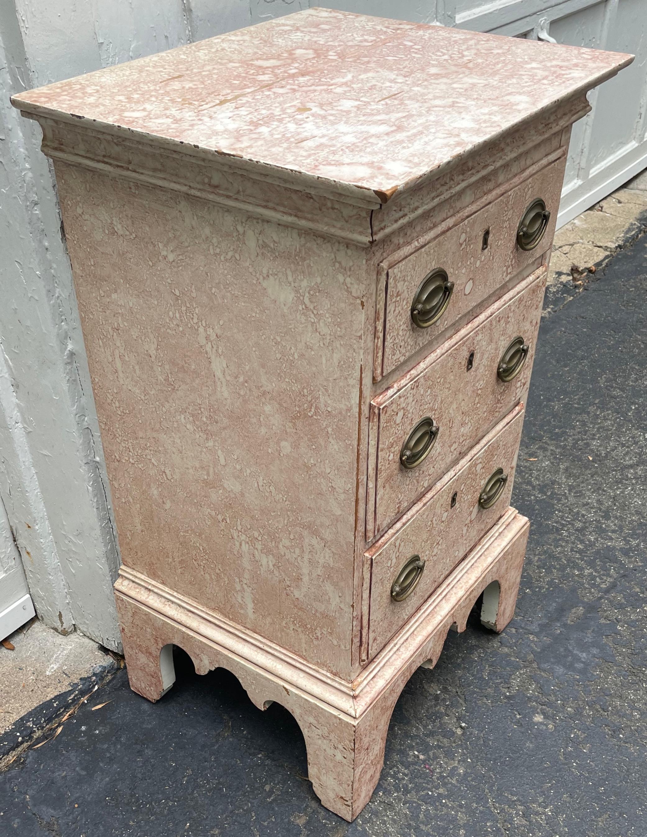 Hand-Painted English Faux Marble Painted Night Stand Side Table  For Sale