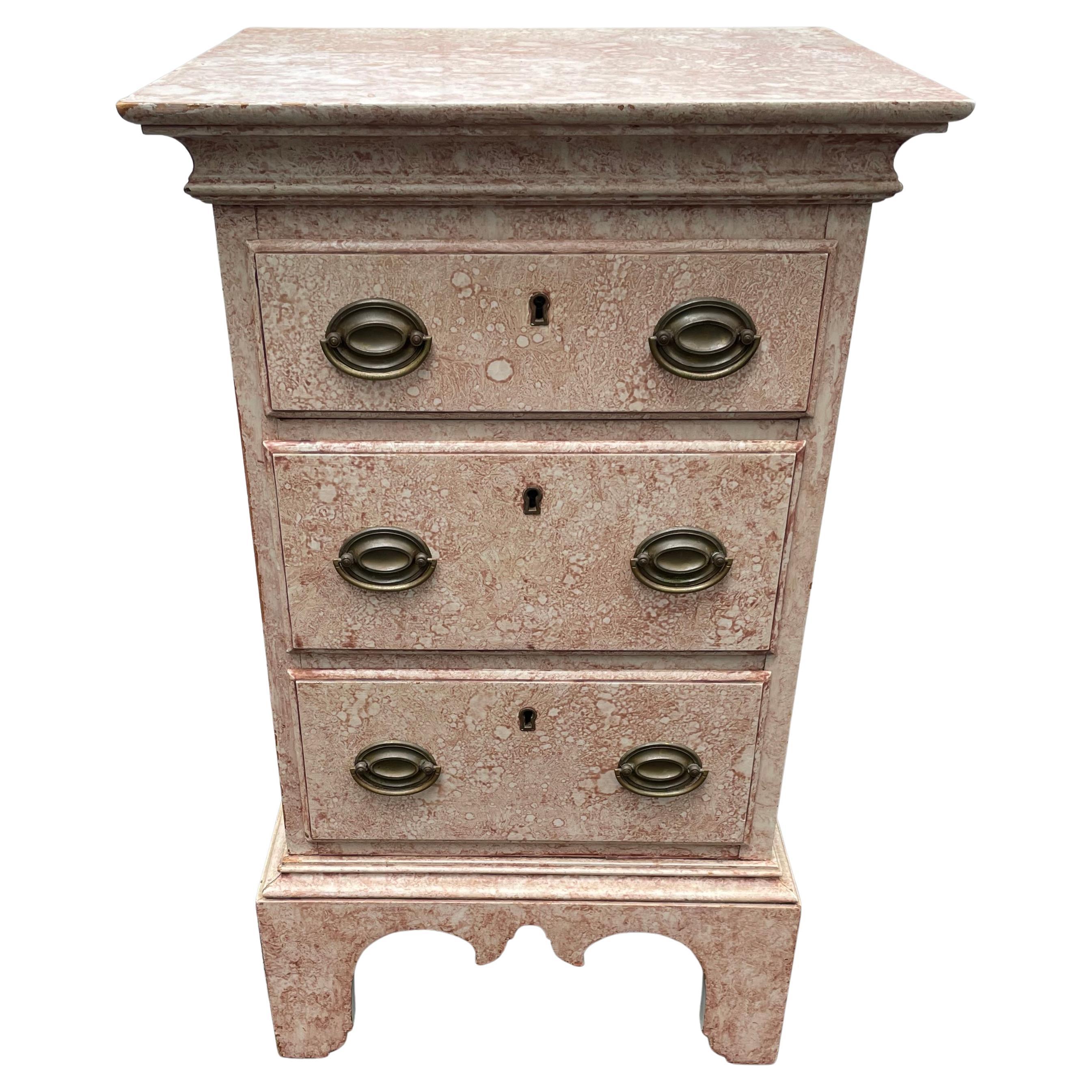 English Faux Marble Painted Night Stand Side Table 