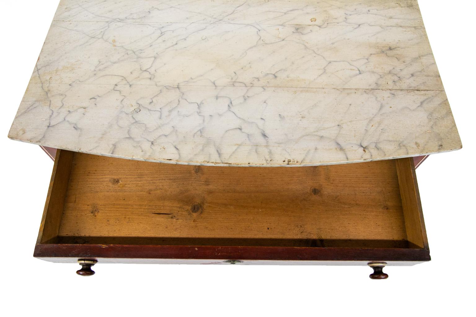 Brass English Faux Painted Bow Front Side Table