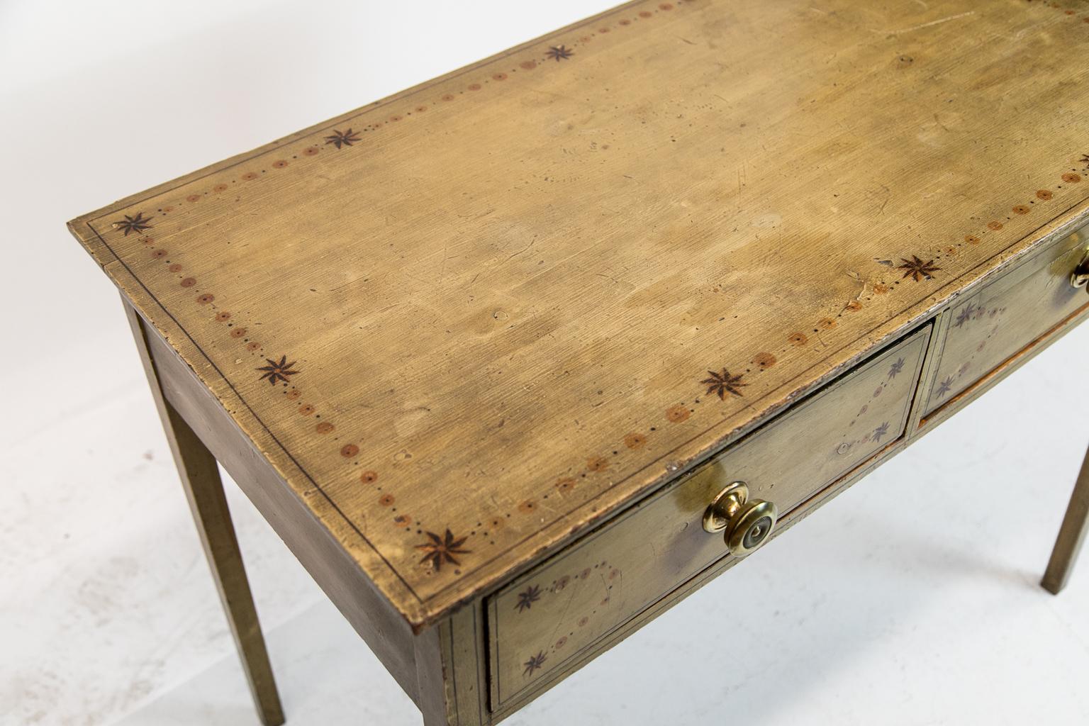 Hand-Painted English Faux Painted Two-Drawer Side Table