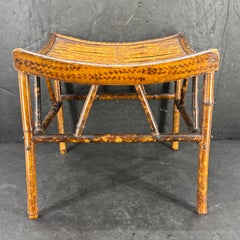 English Faux Tortoise Burnt Bamboo Stool or Low Side Table, 1960’s