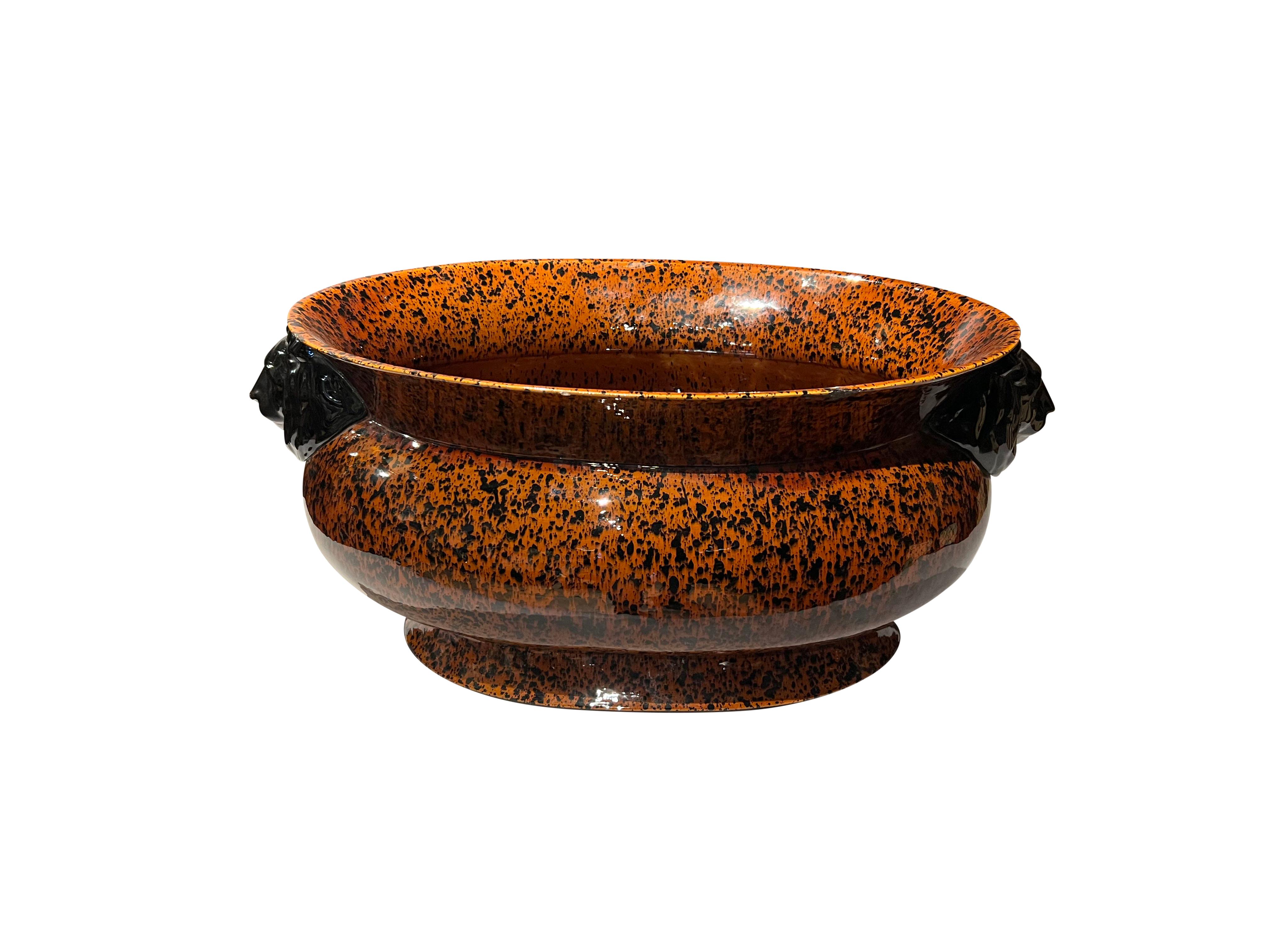 19th Century English Faux Tortoise Glaze Pottery Bowl