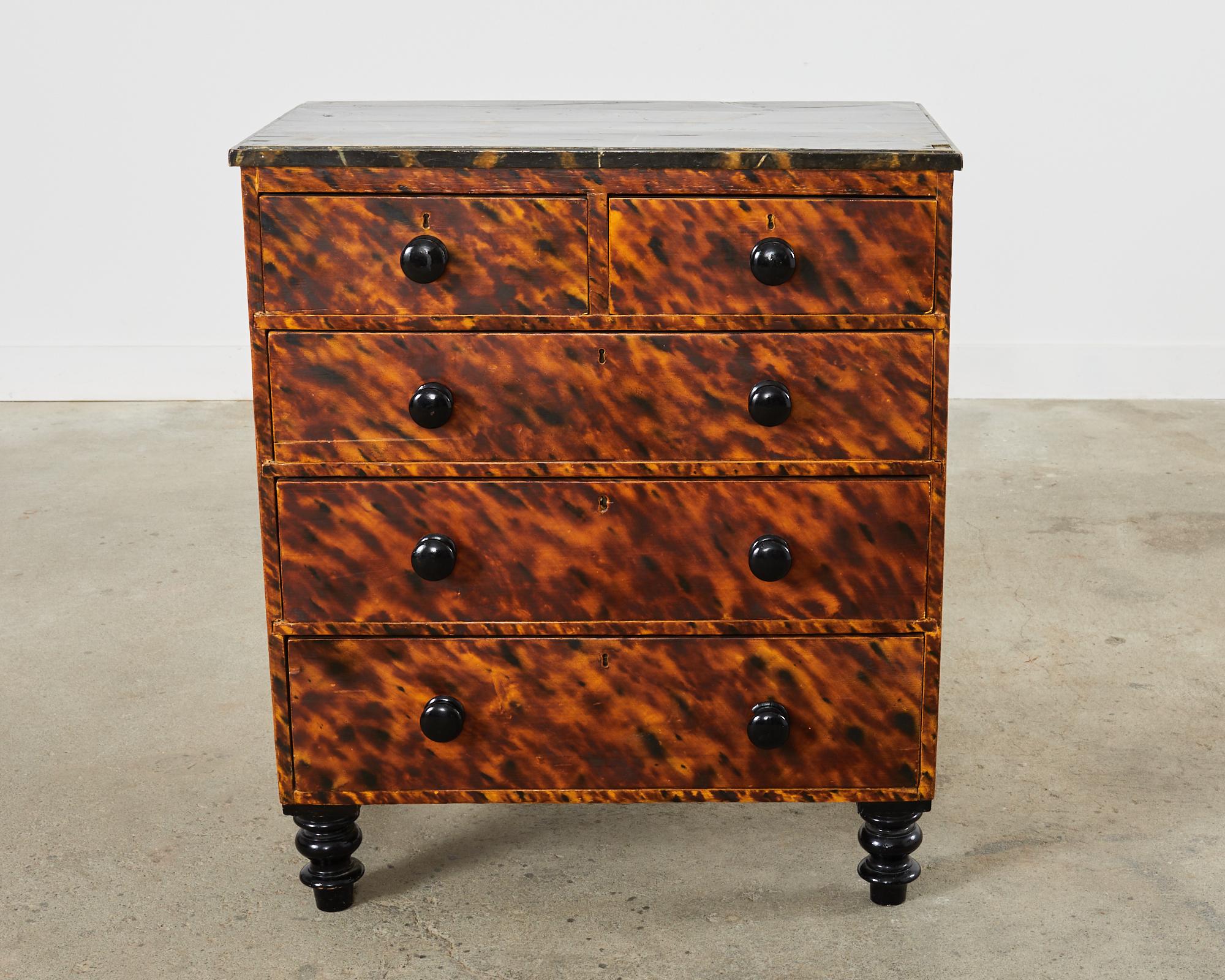 Country English Faux Tortoiseshell Lacquered Dresser by Ira Yeager  For Sale