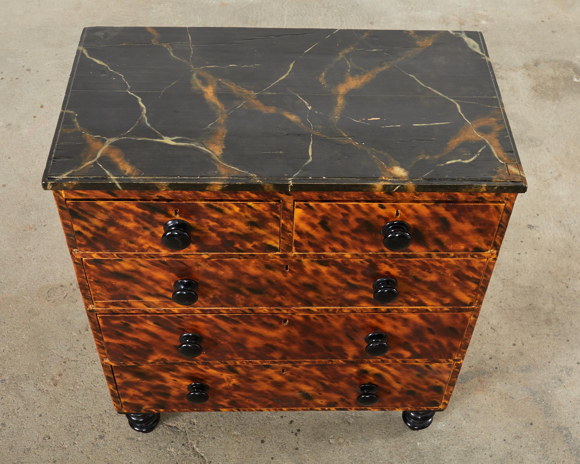 English Faux Tortoiseshell Lacquered Dresser by Ira Yeager  In Distressed Condition For Sale In Rio Vista, CA