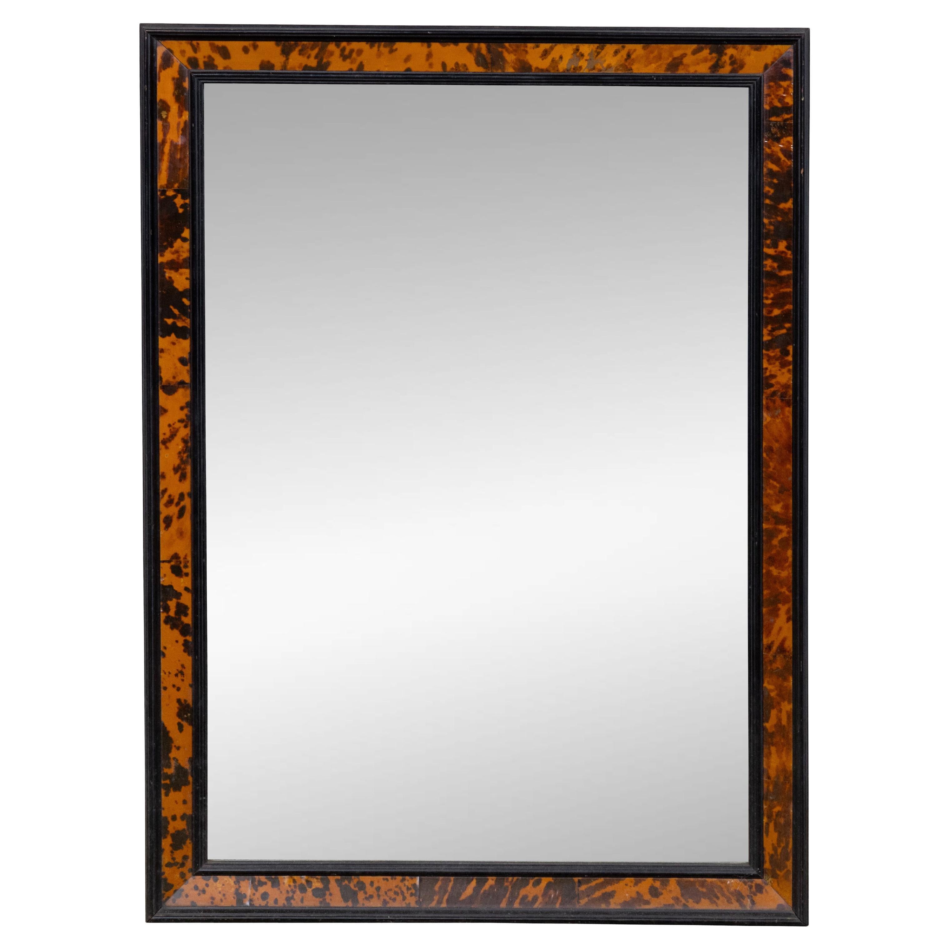 English Faux Tortoiseshell Mirror in Ebonized Frame, circa 1900