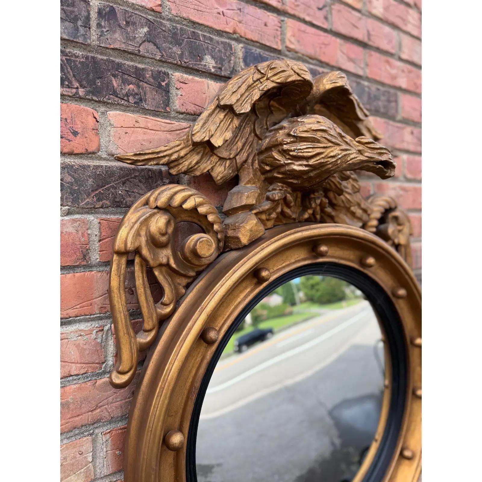 Early 20th Century English Federal Eagle Convex Mirror For Sale