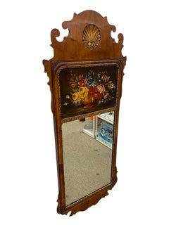 English Federal-Style Wall Mirror with Hand-Painted Floral Panel