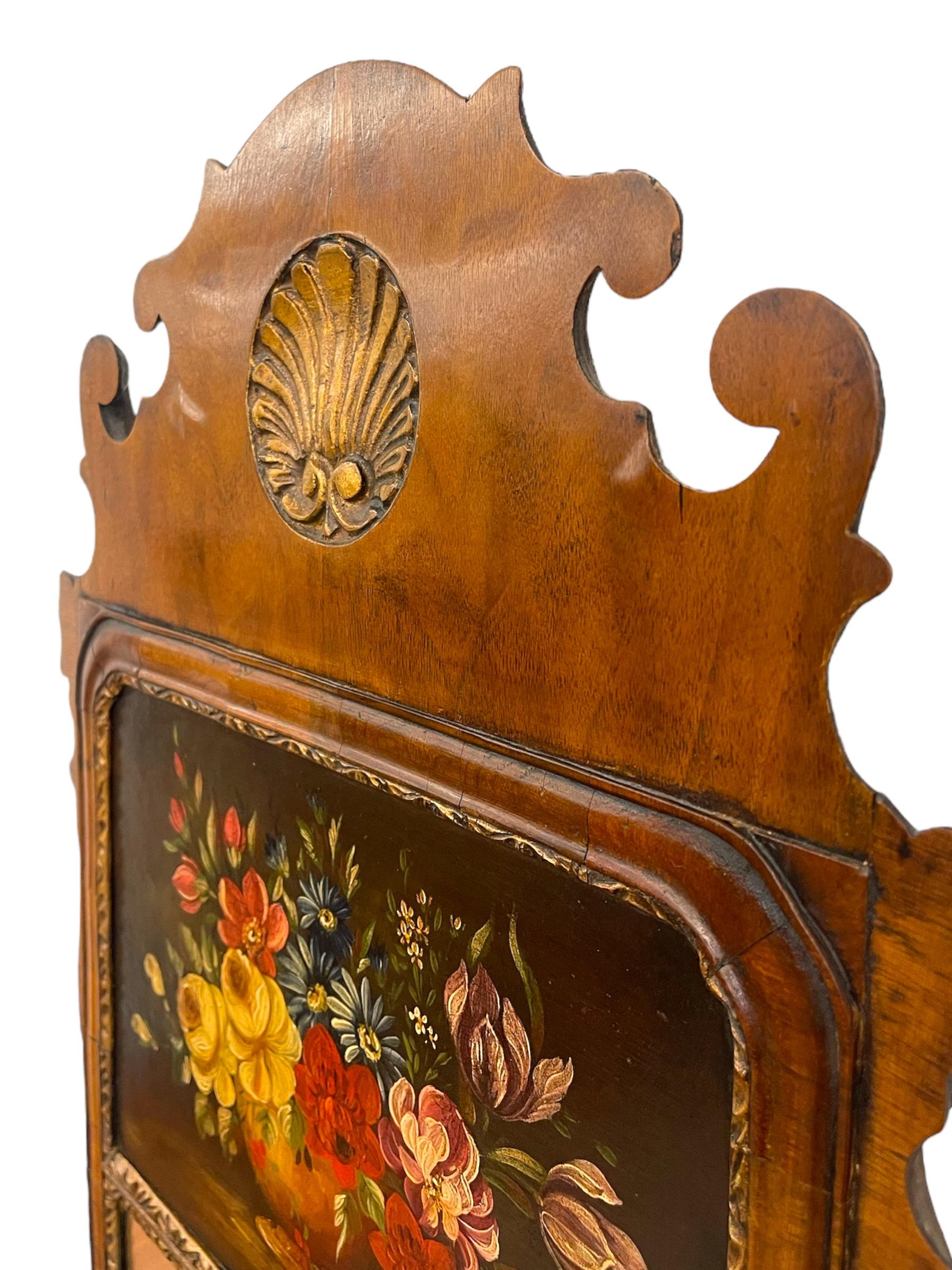 Bois Miroir mural de style fédéral anglais avec panneau floral peint à la main en vente