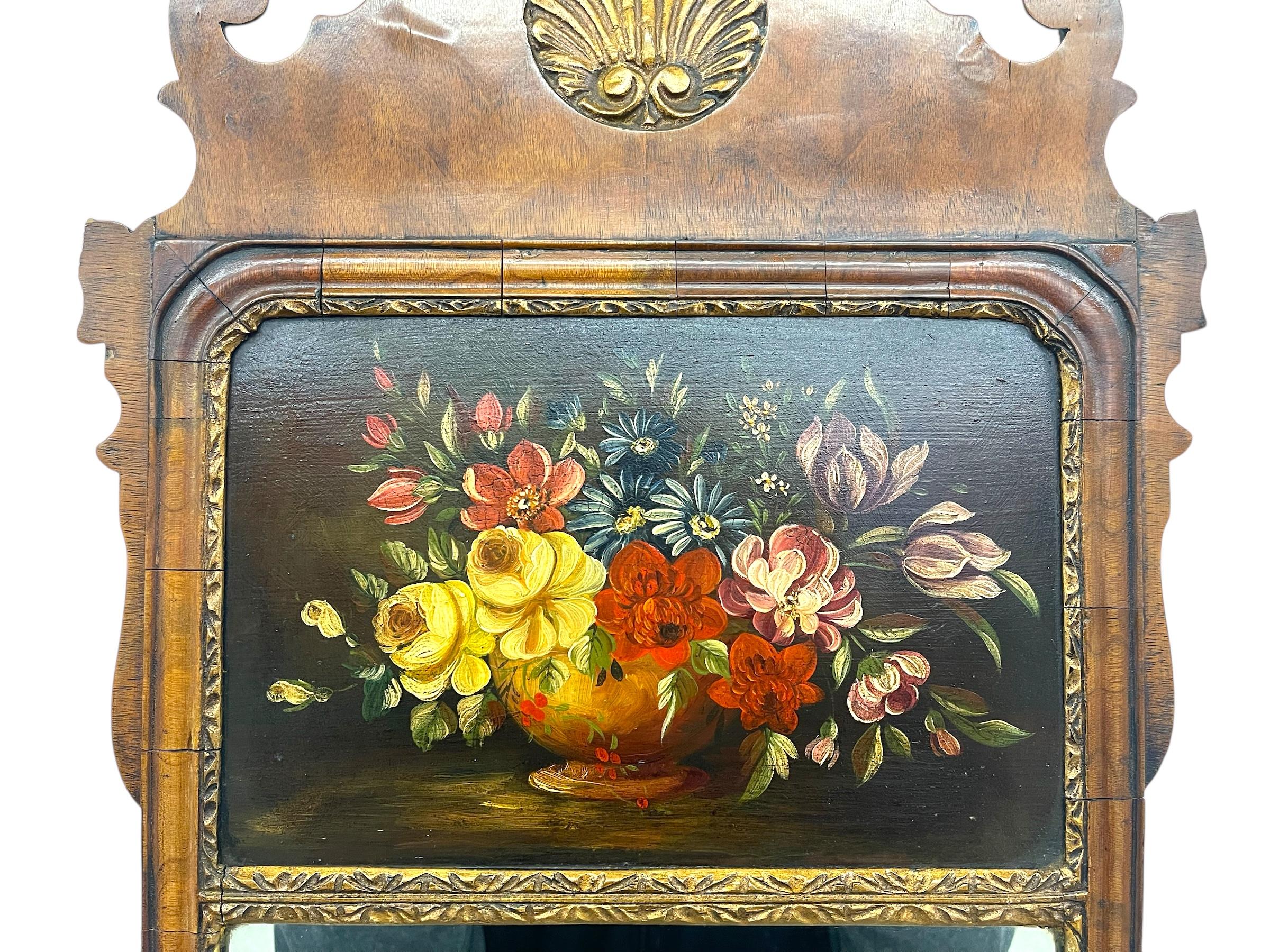 Miroir mural de style fédéral anglais avec panneau floral peint à la main en vente 2