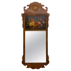 English Federal-Style Wall Mirror with Hand-Painted Floral Panel