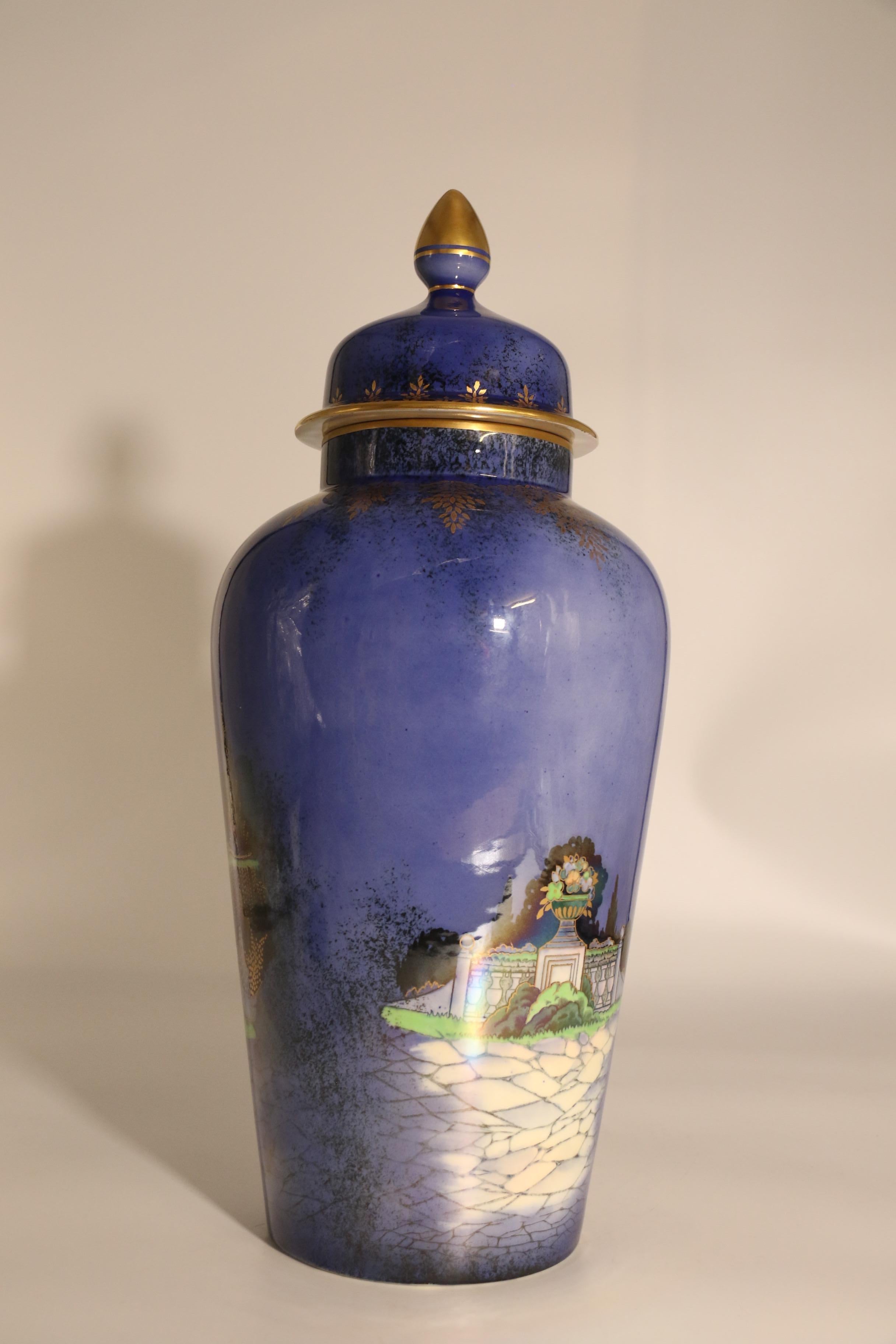 Ceramic English Fieldings Crown Devon vase and cover, circa 1920 For Sale