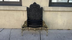 English Figural Cast Iron & Brass Engraved Urn Finial Fireplace Grate, C. 1780