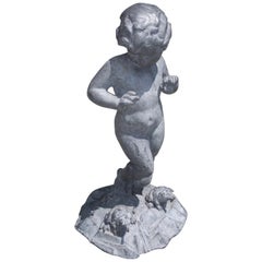 English Figural Lead Fountain with Plumbed Frog's on Rocky Base, Circa 1850