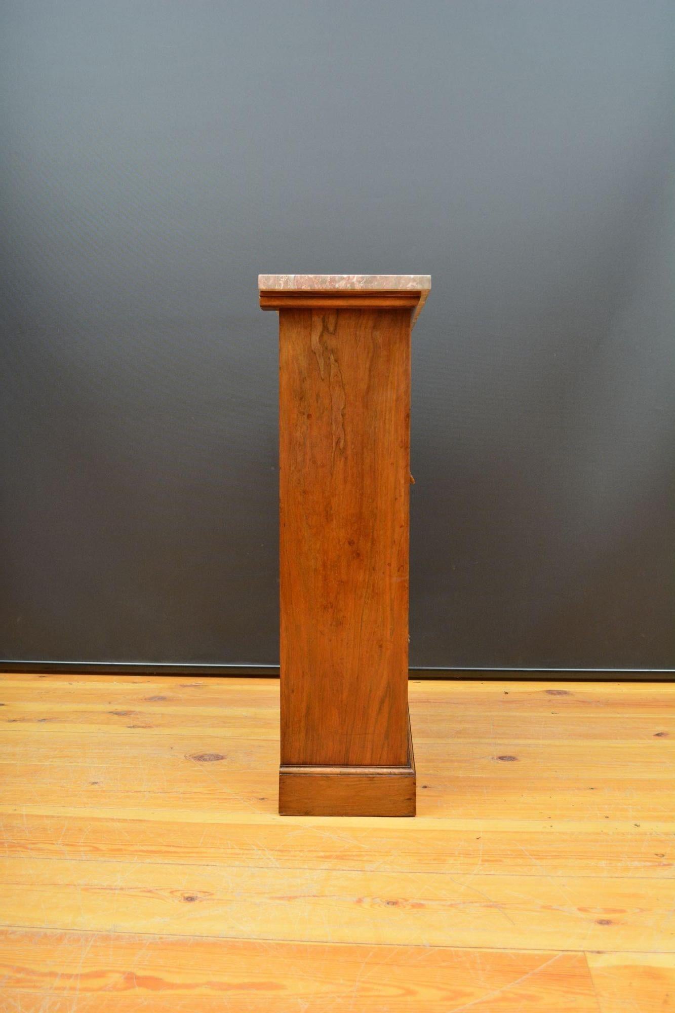 English Figured Walnut Open Bookcase with Marble Top For Sale 12