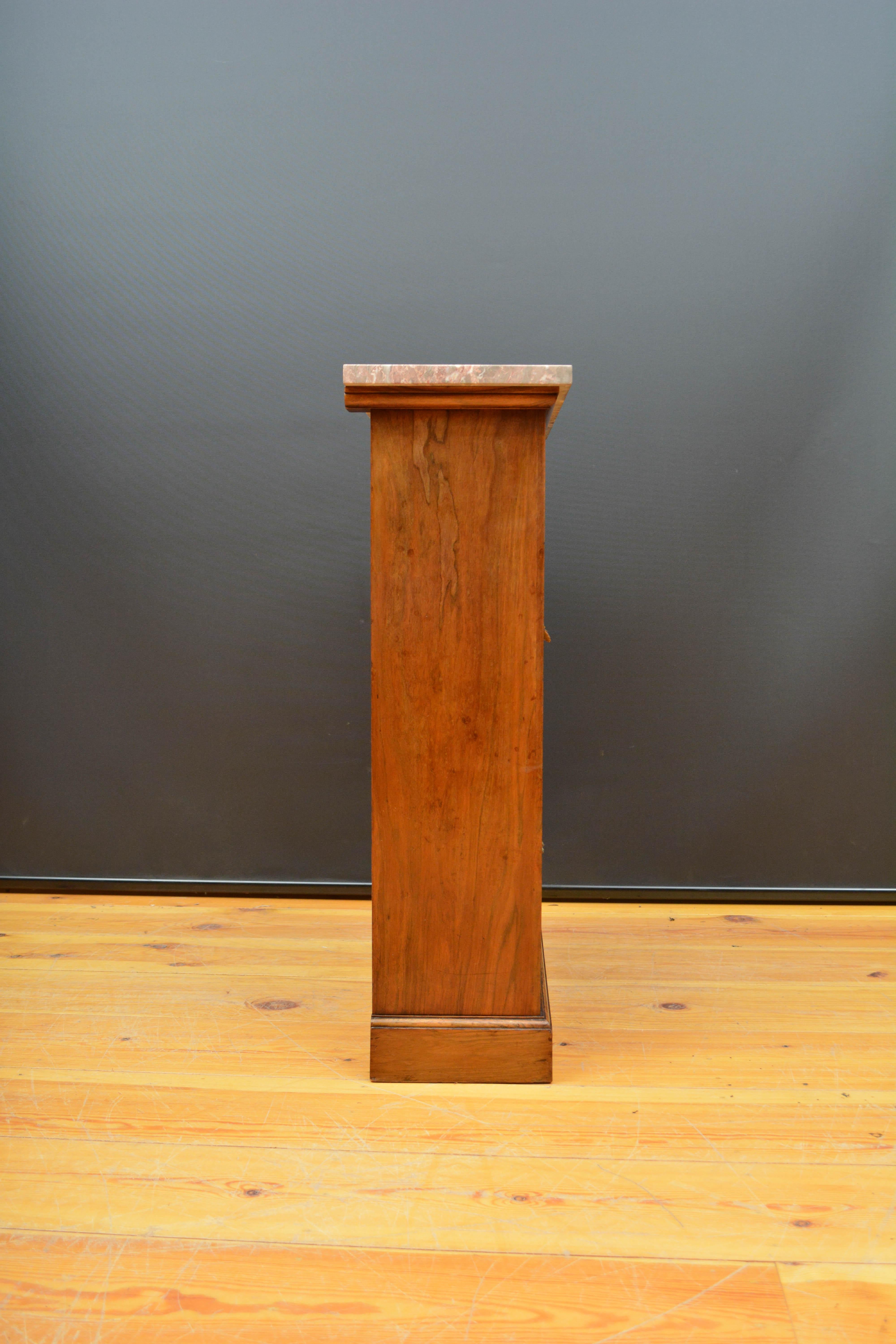 English Figured Walnut Open Bookcase with Marble Top For Sale 12