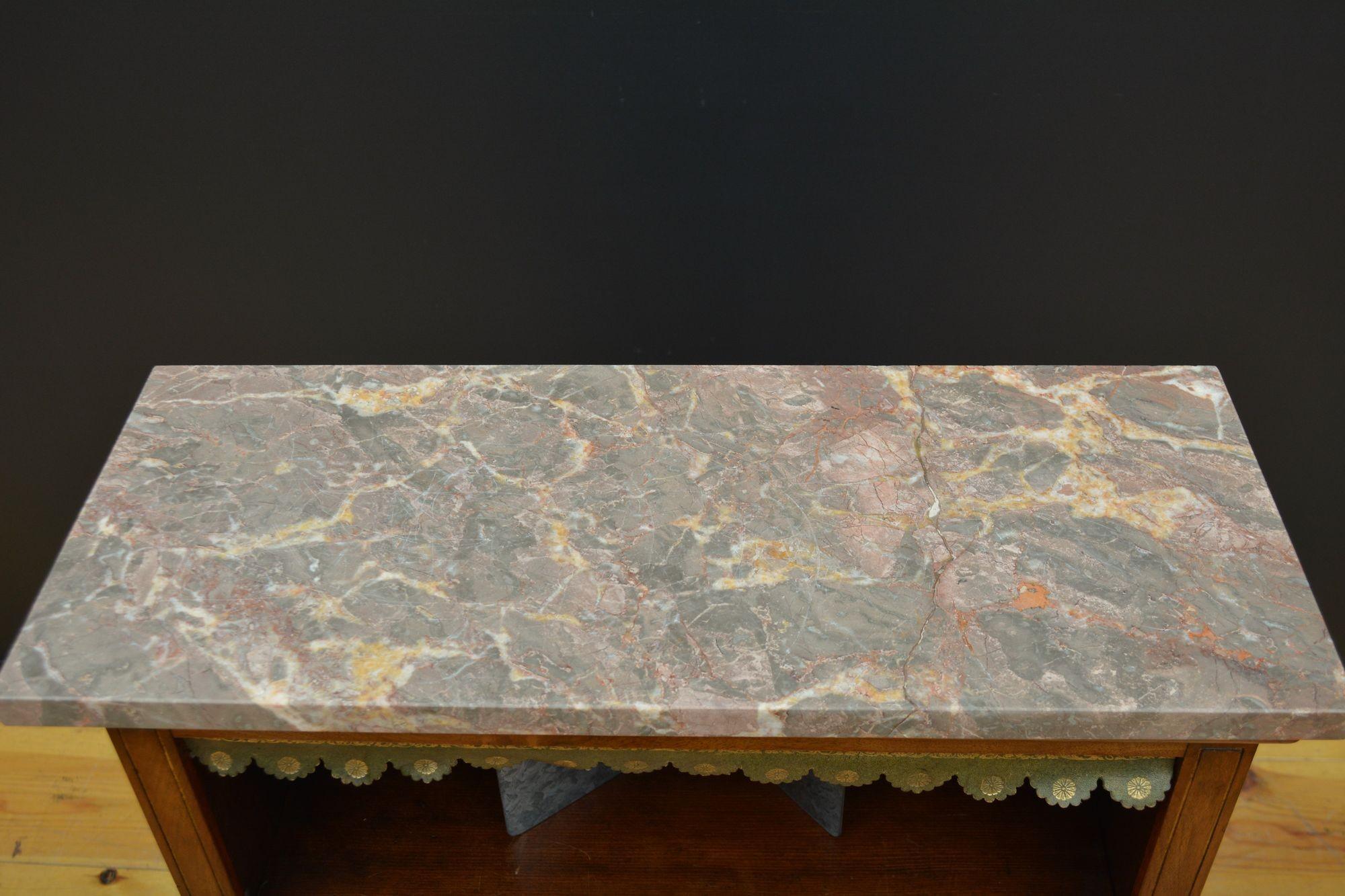 English Figured Walnut Open Bookcase with Marble Top For Sale 2