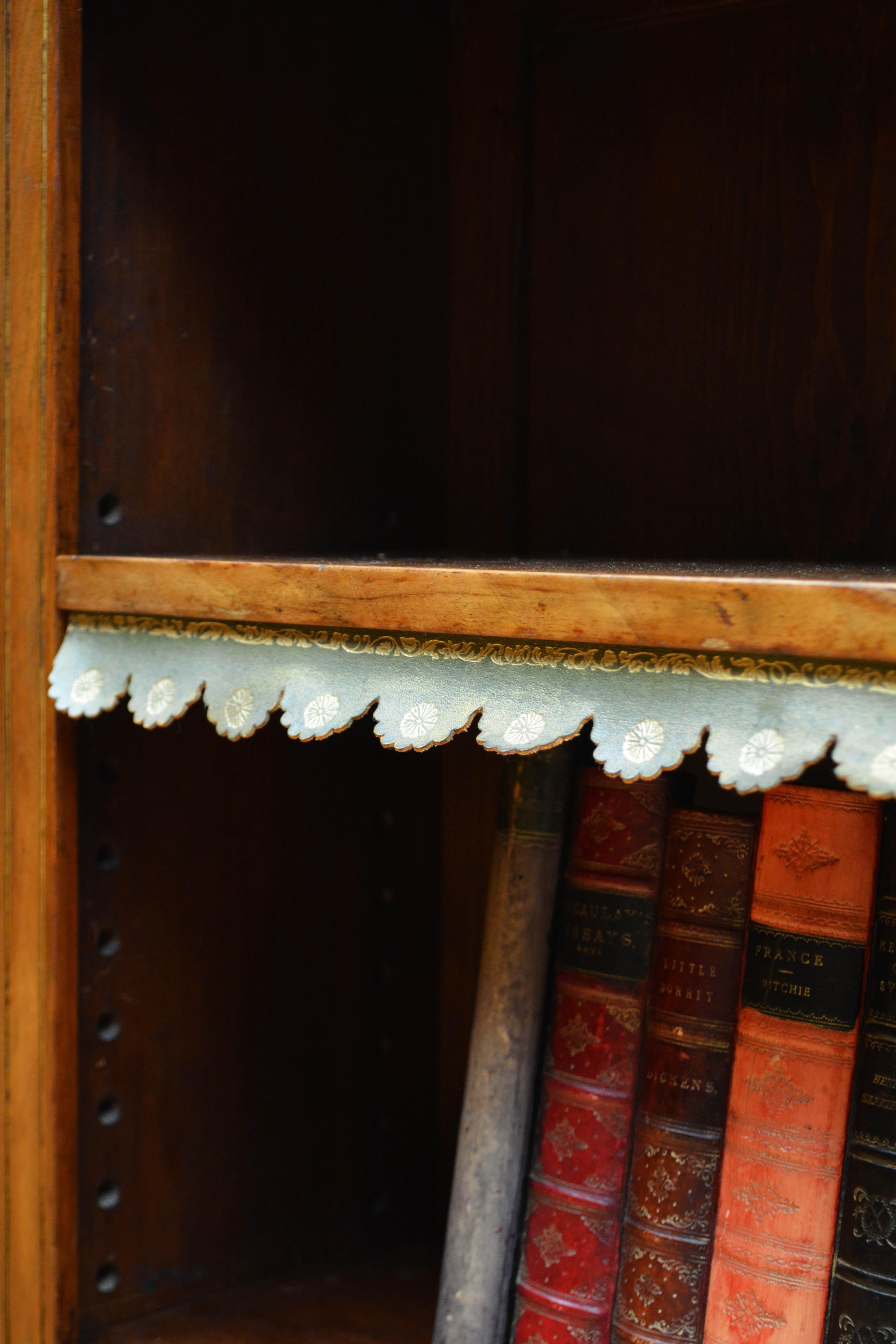 English Figured Walnut Open Bookcase with Marble Top For Sale 4