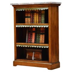 English Figured Walnut Open Bookcase with Marble Top