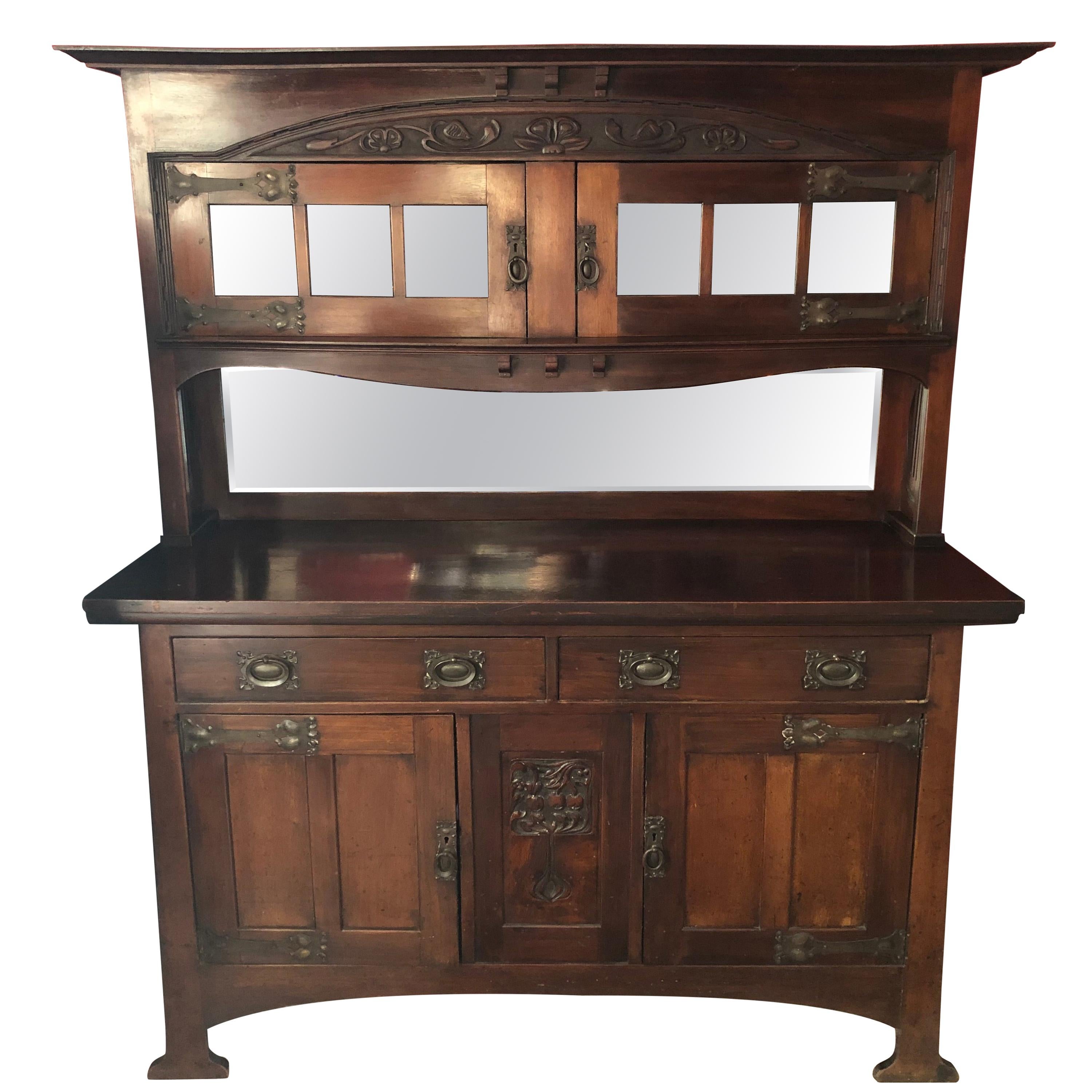 English Fine Antique Arts & Crafts Cotswold Mahogany Cabinet