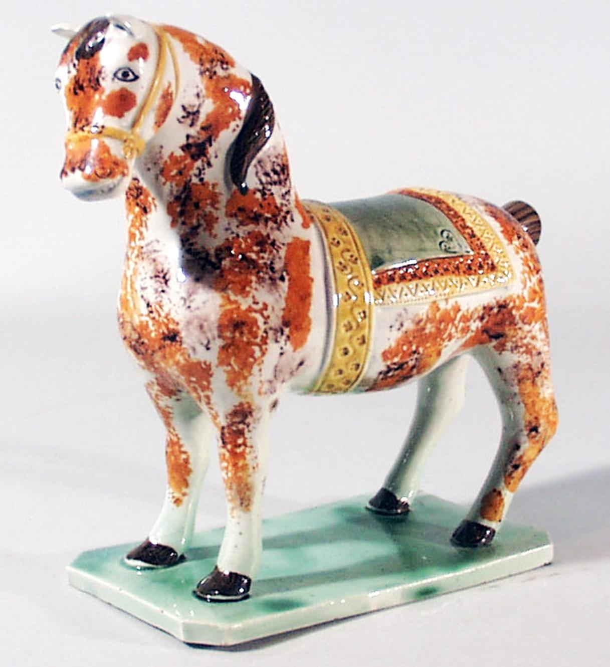 English Finely Colored Pearlware Horse, St Anthony, Newcastle, circa 1825 In Fair Condition In Downingtown, PA