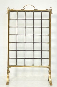 English Fire Screen of Brass and Beveled Glass