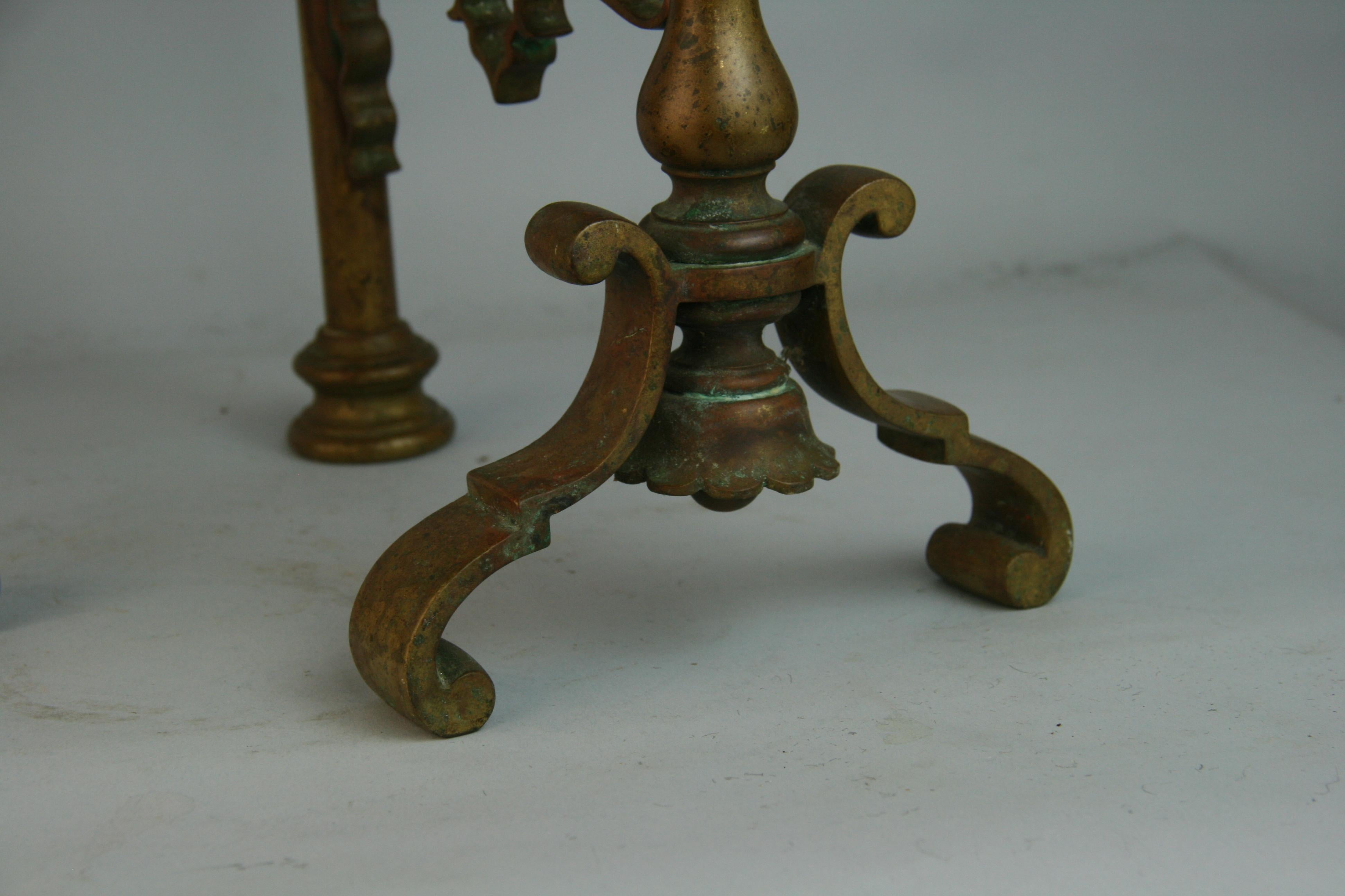 Late 19th Century English Firedog /Tool Rests Solid Brass, 1890's For Sale
