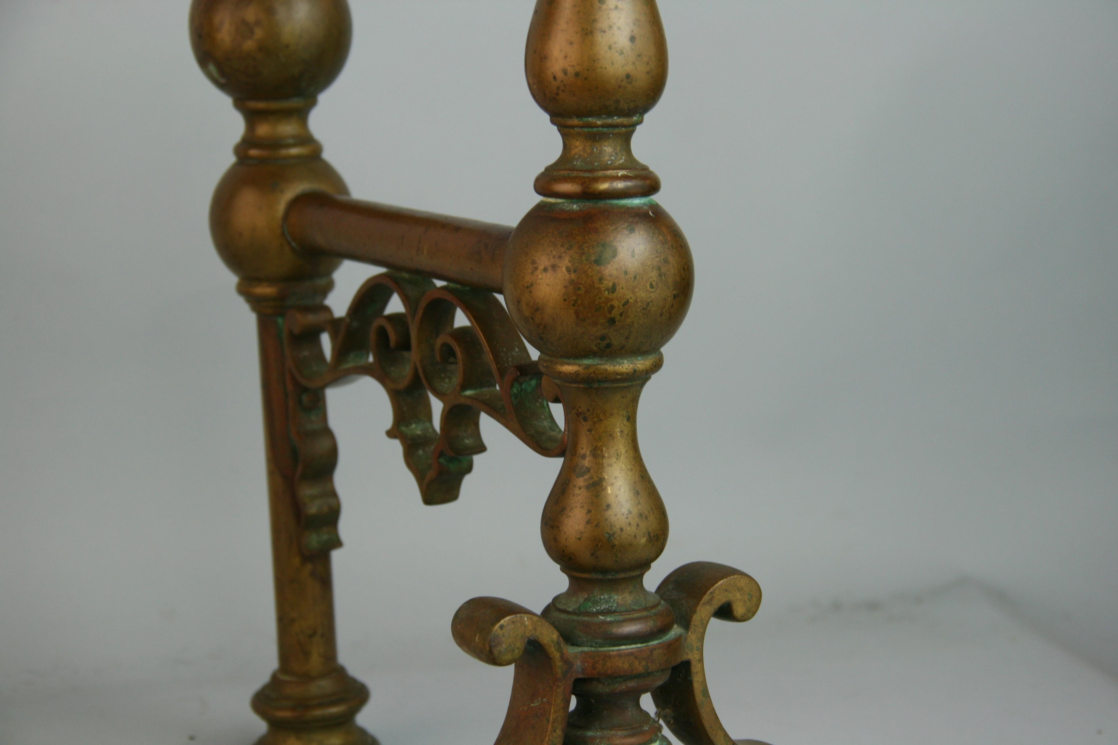 English Firedog /Tool Rests Solid Brass, 1890's For Sale 1