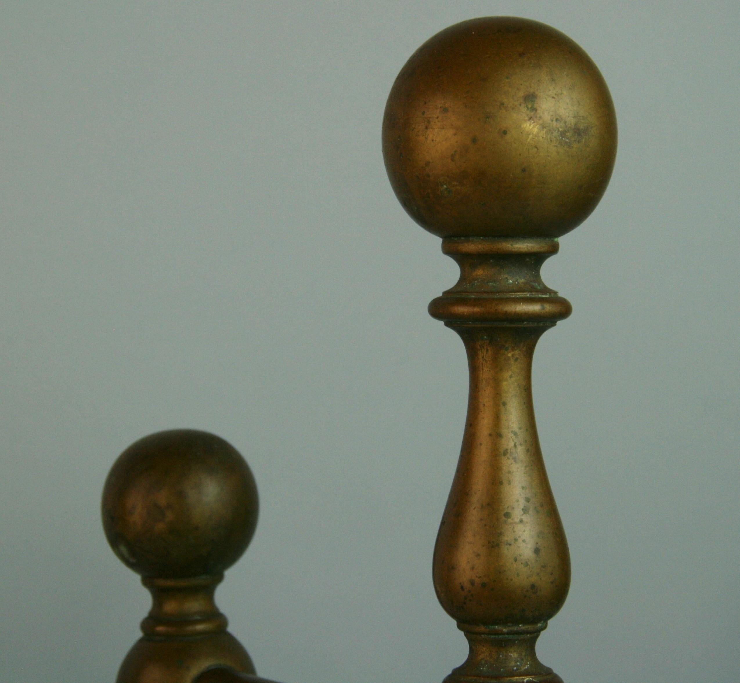 English Firedog /Tool Rests Solid Brass, 1890's For Sale 2
