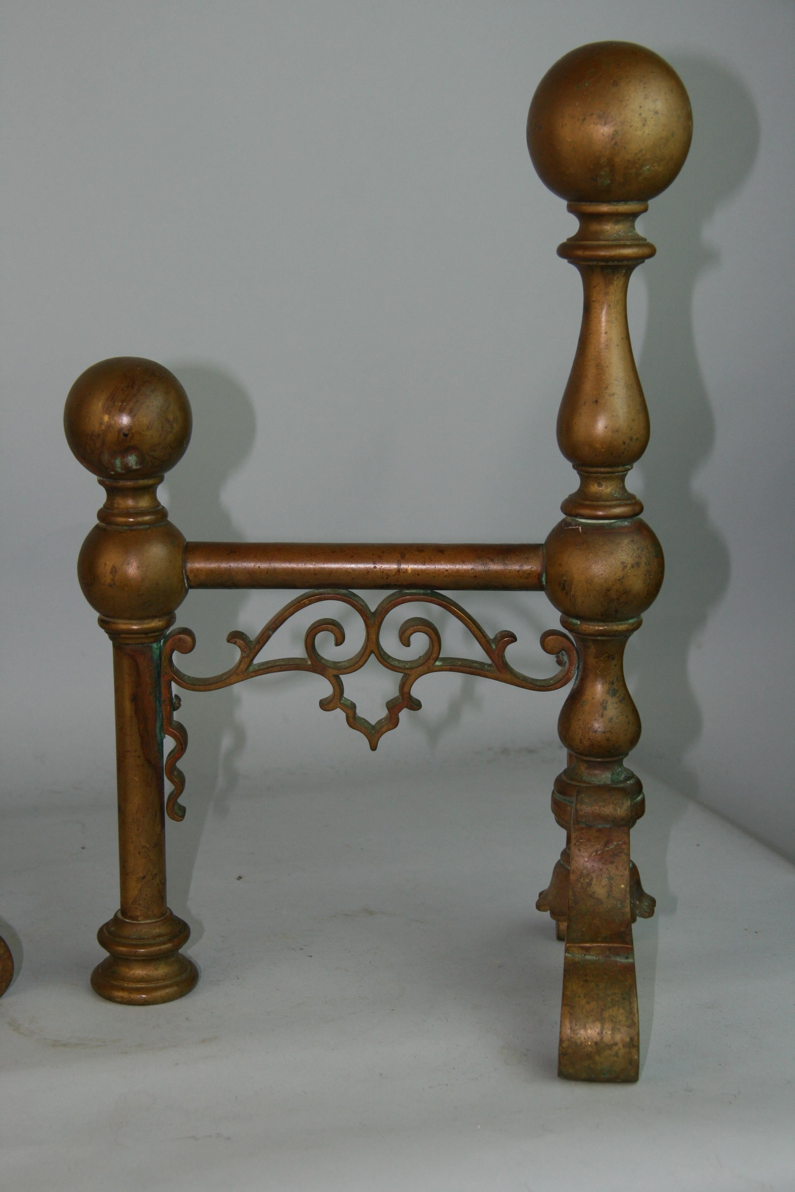 English Firedog /Tool Rests Solid Brass, 1890's For Sale 3