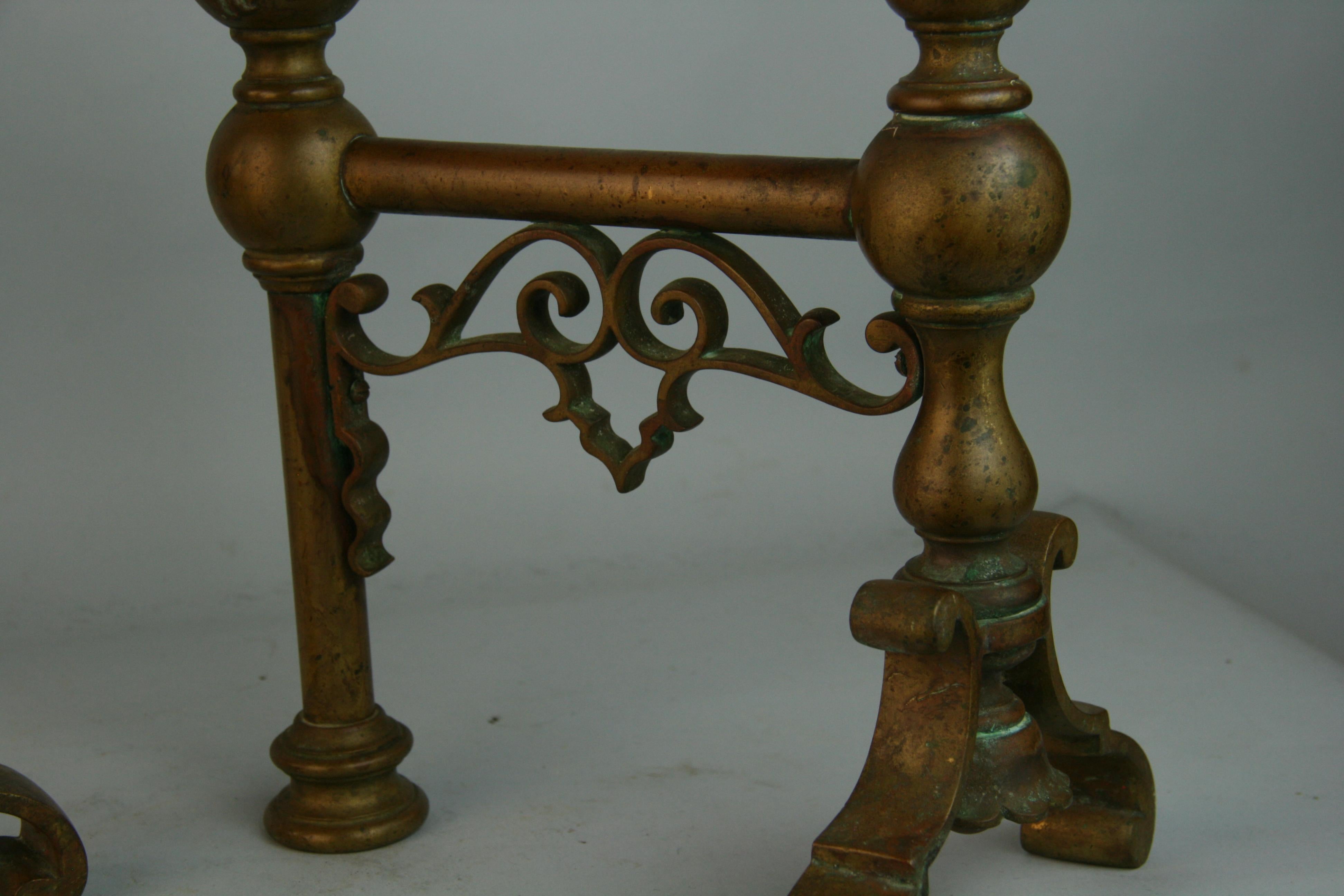 English Firedog /Tool Rests Solid Brass, 1890's For Sale 4