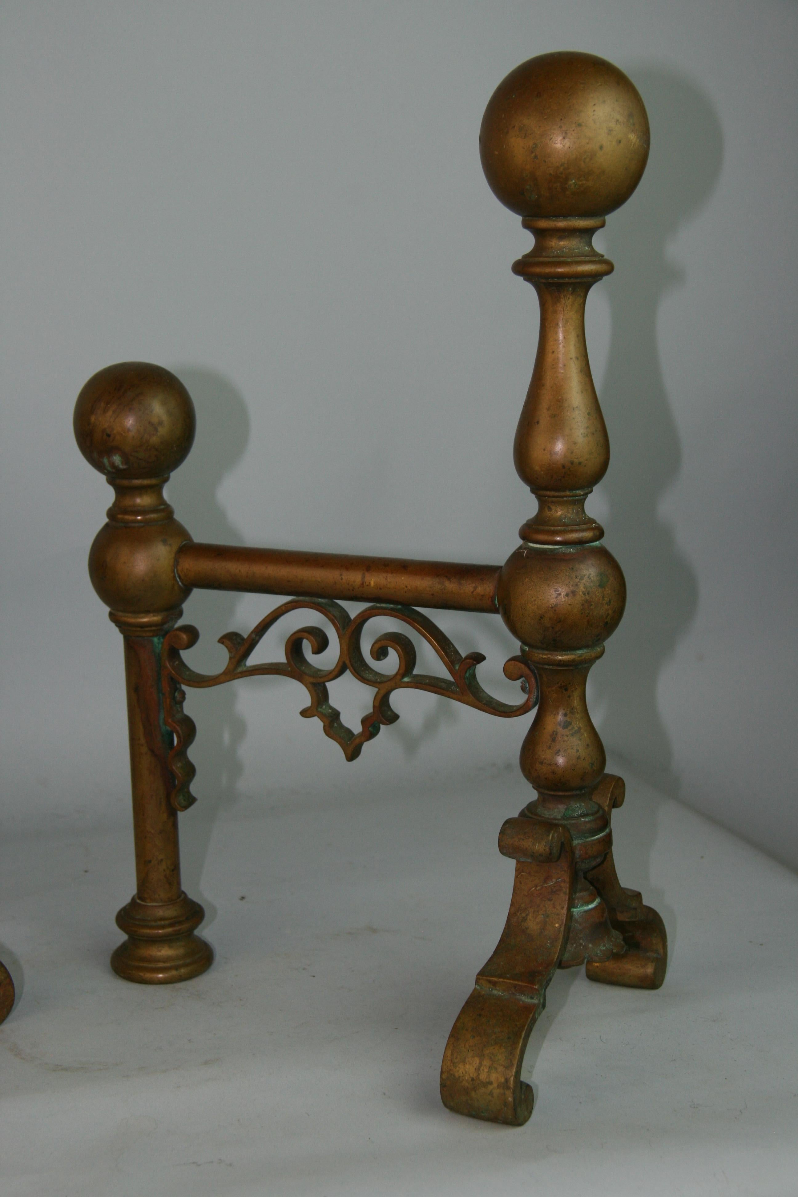 English Firedog /Tool Rests Solid Brass, 1890's For Sale 5