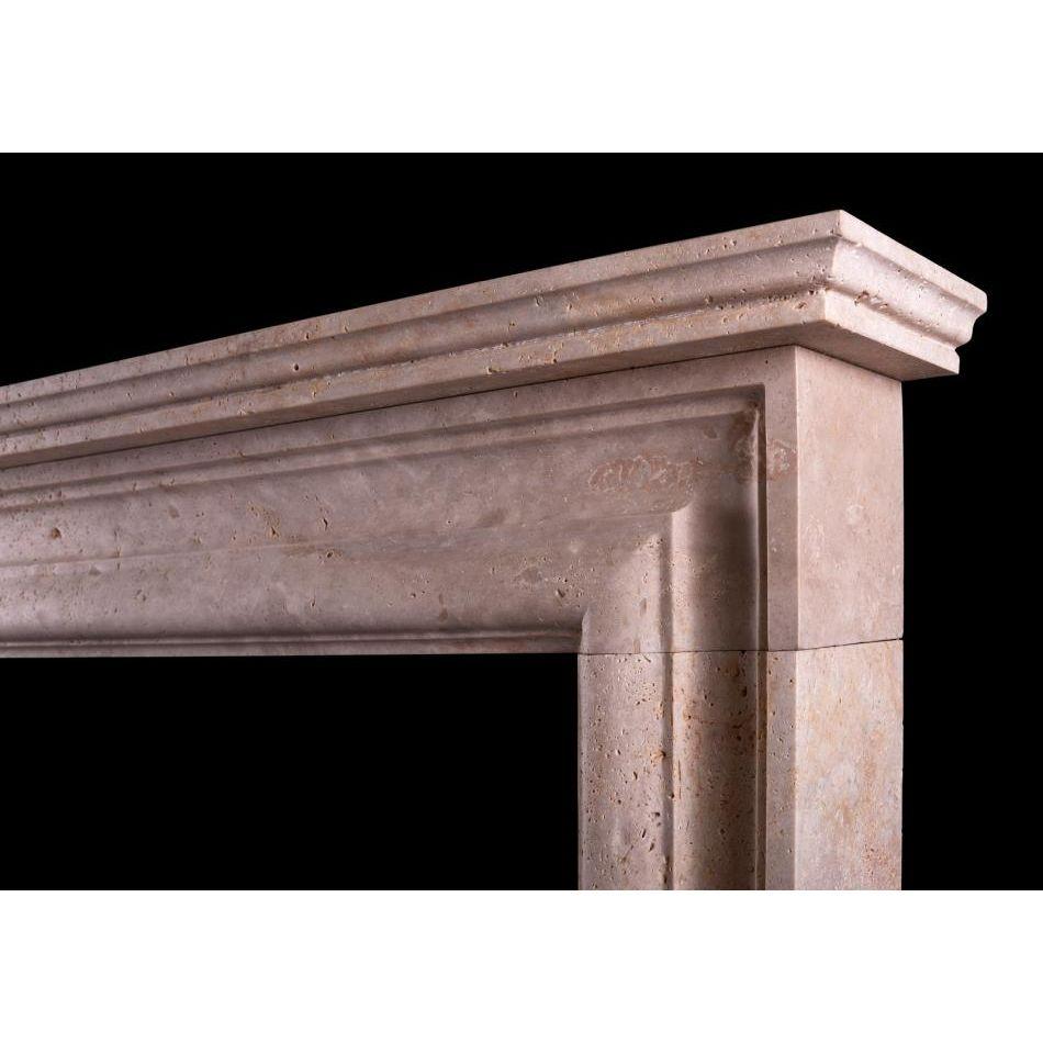 Queen Anne English Fireplace in Travertine Stone For Sale