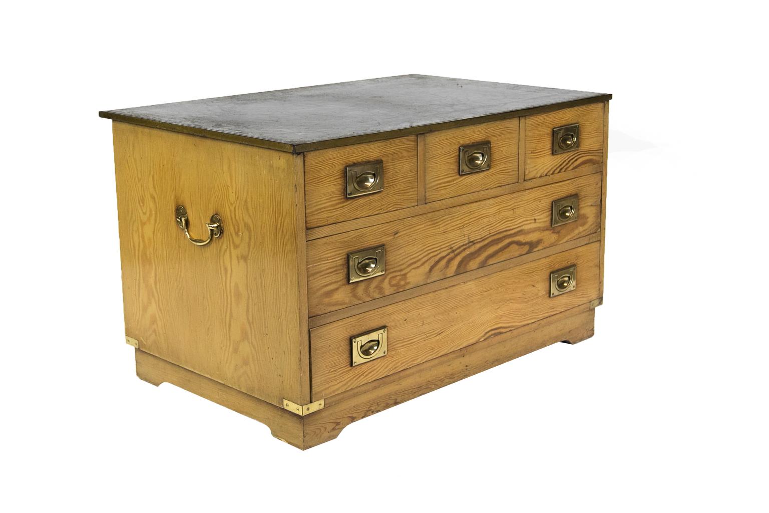 English Five Drawer Campaign Style Chest h 2