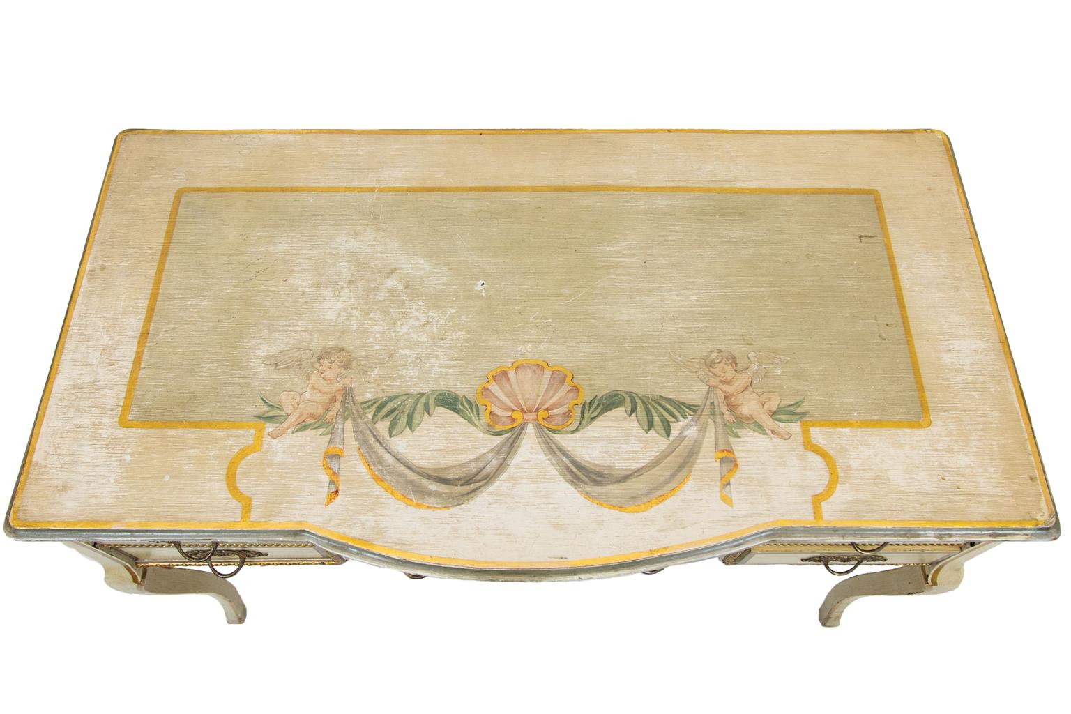 Hand-Painted English Five-Drawer Dressing Table