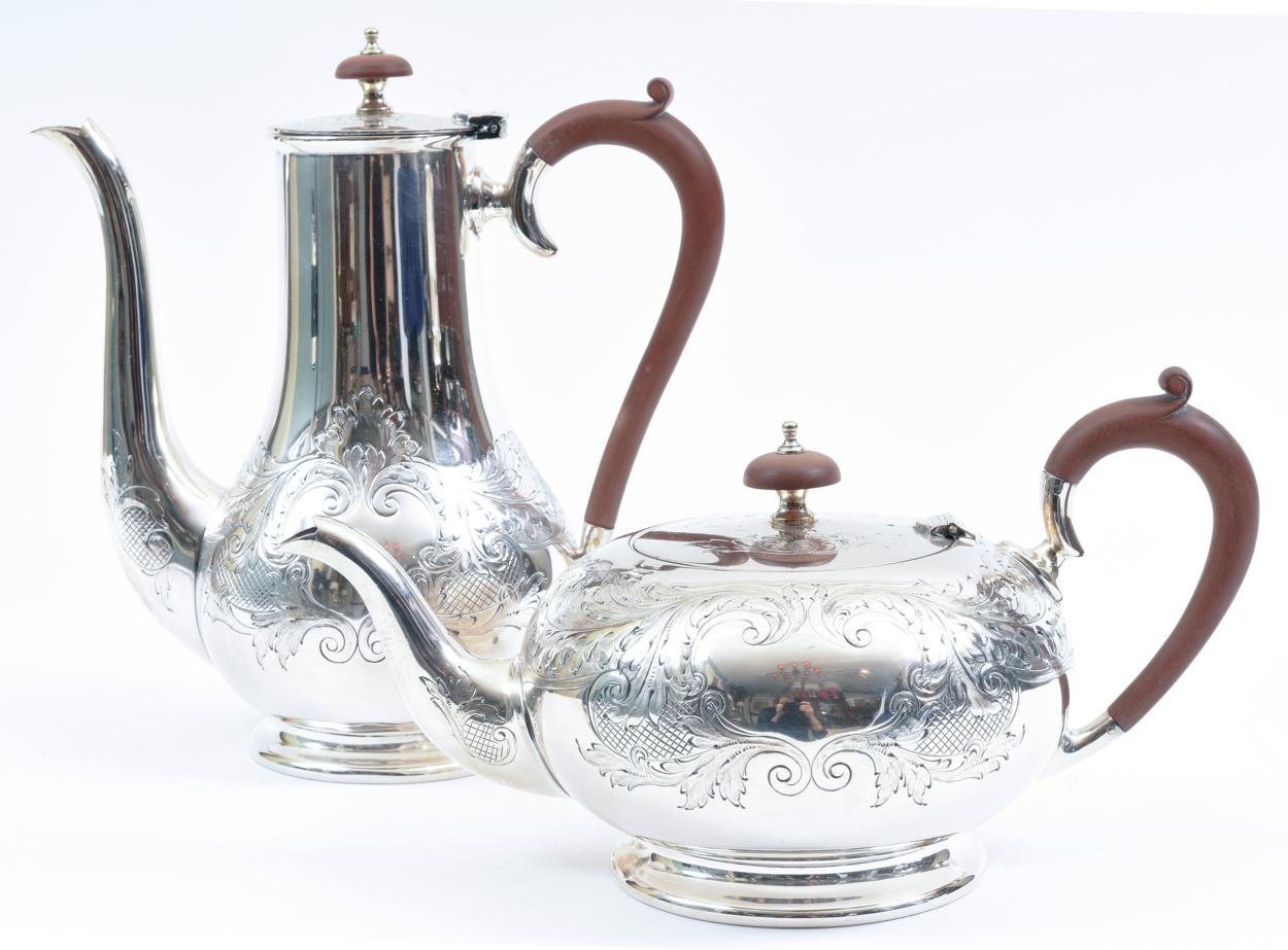 English Five-Piece Silver Plate Tea or Coffee Service with Wood Handle 5