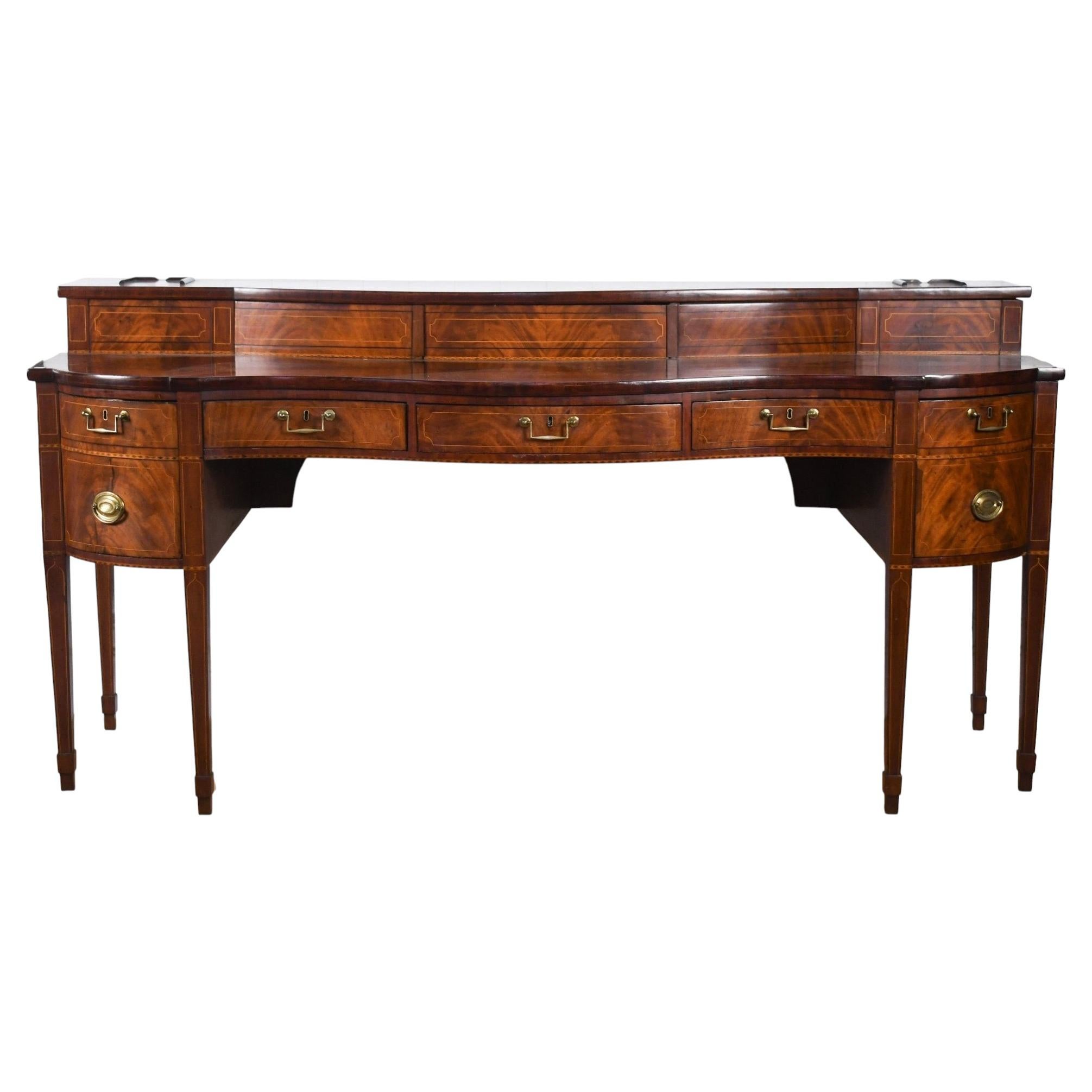 English Flame Mahogany Serpentine Front Sideboard with Inlay, 1790-1810