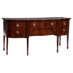 English Flame Mahogany Serpentine Sideboard, 19th Century