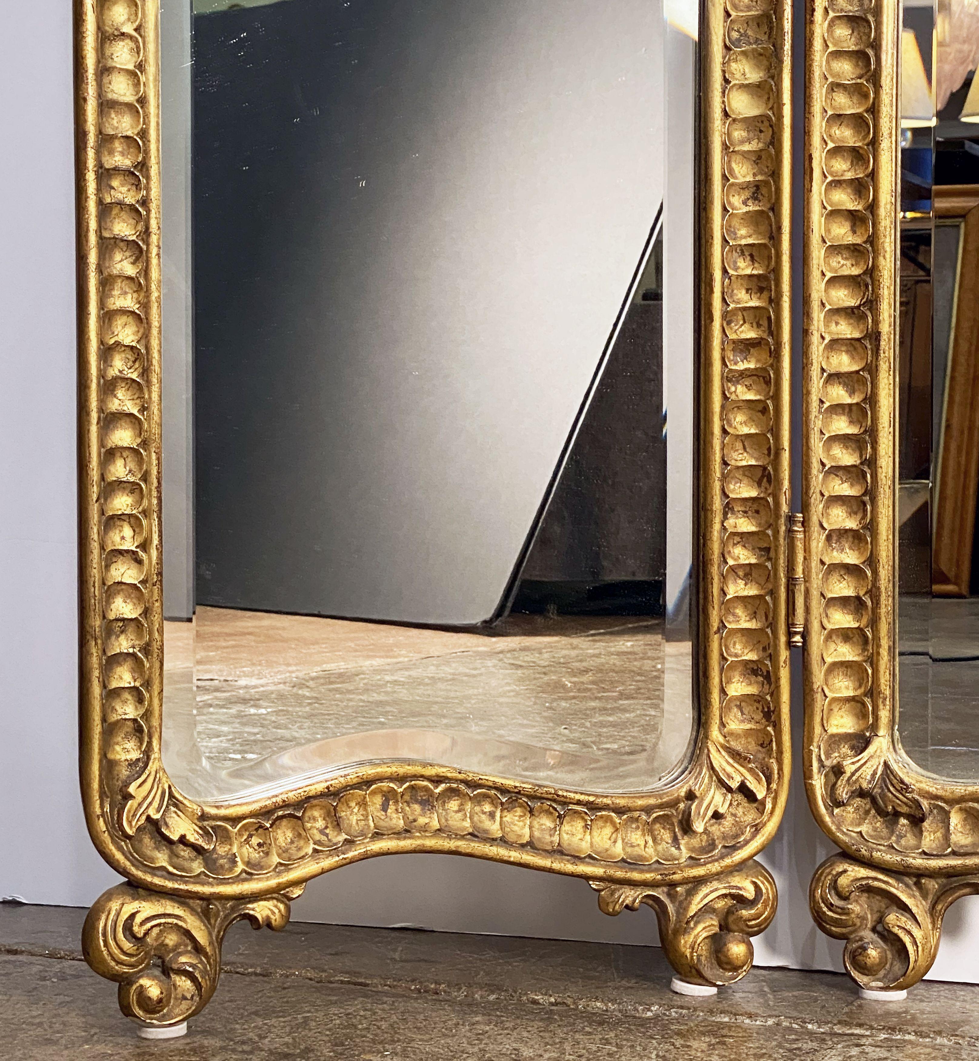 Glass English Floor Standing Three Panel Dressing Mirror with Gilded Frame (H 82 1/4)