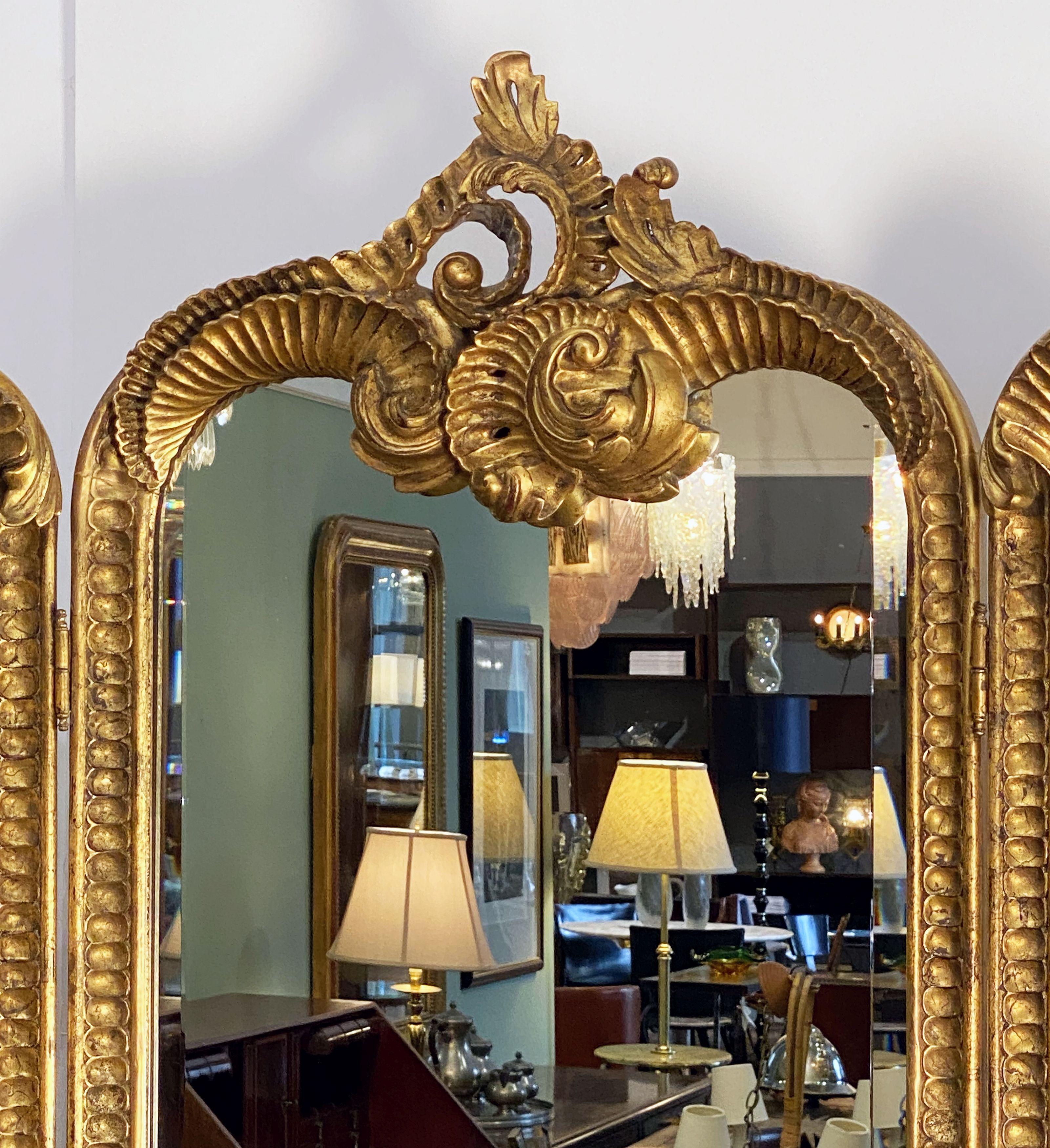 English Floor Standing Three Panel Dressing Mirror with Gilded Frame (H 82 1/4) 3