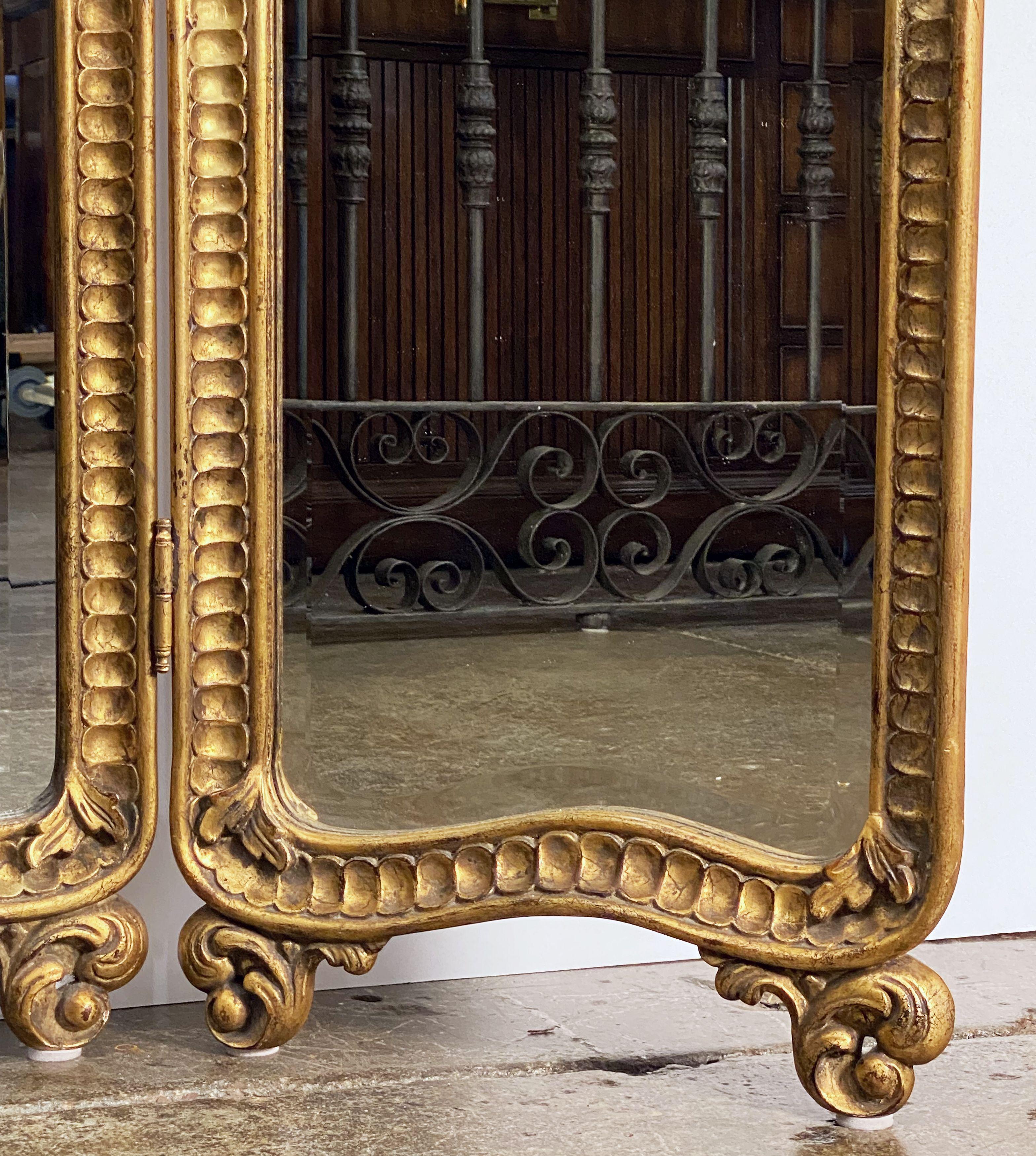 20th Century English Floor Standing Three Panel Dressing Mirror with Gilded Frame (H 82 1/4)