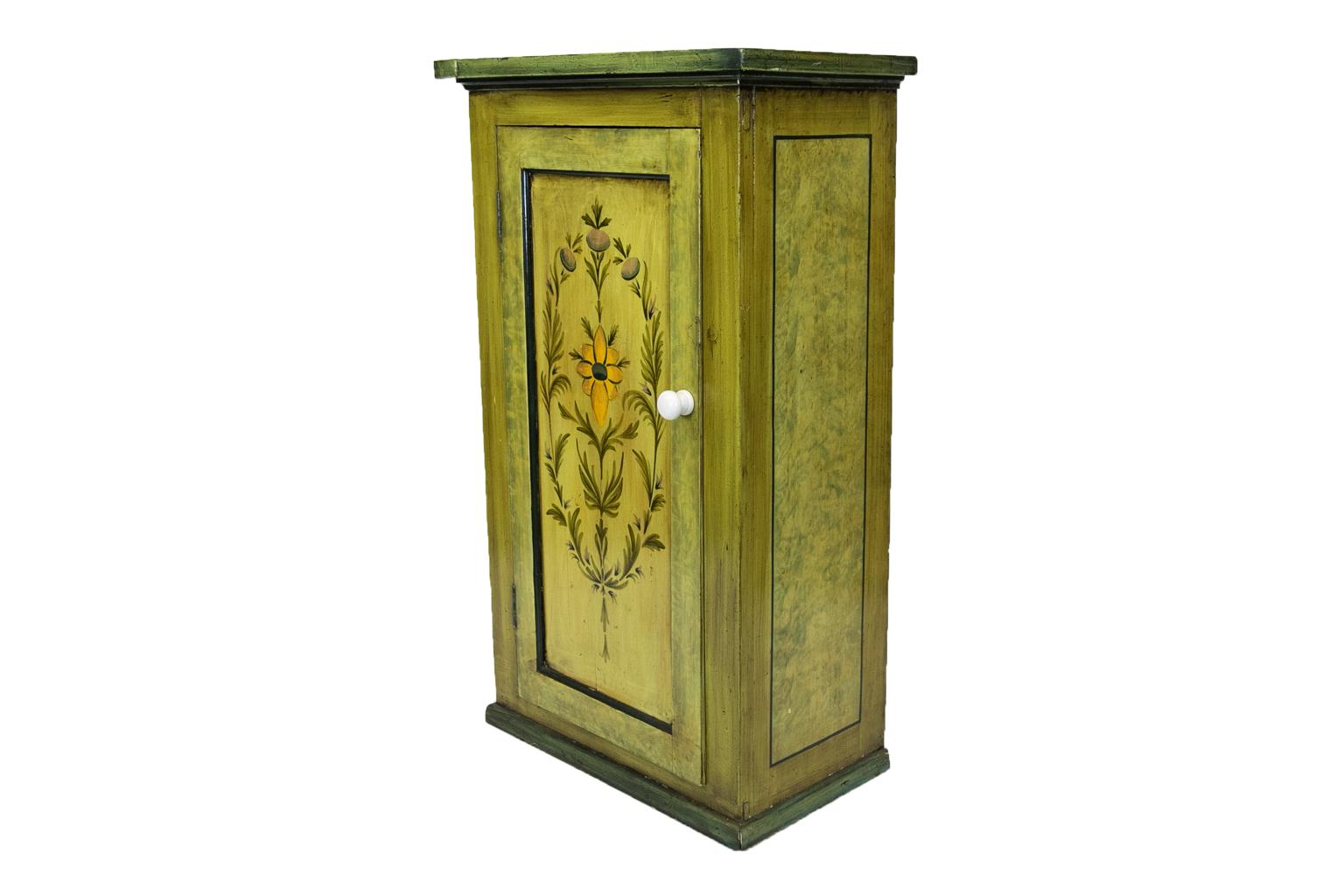 English Floral Painted Cupboard In Good Condition For Sale In Wilson, NC