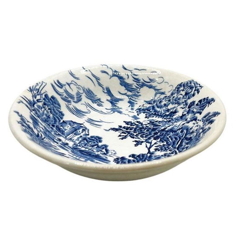 American Classical English Flow Blue Ceramic Decorative Trinket Dish by Enoch Wedgwood - England For Sale