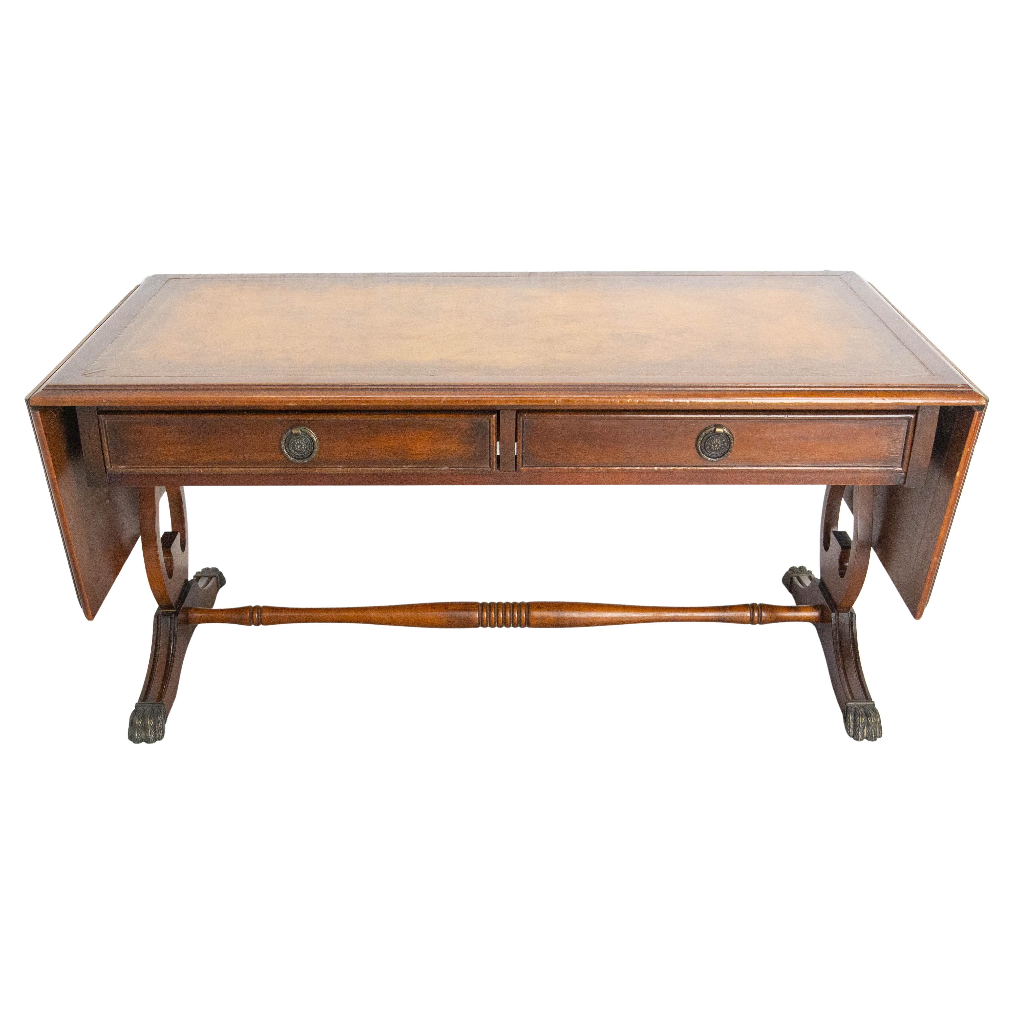 English Folding Coffee Table White Wood and Leather, circa 1960 For Sale 4