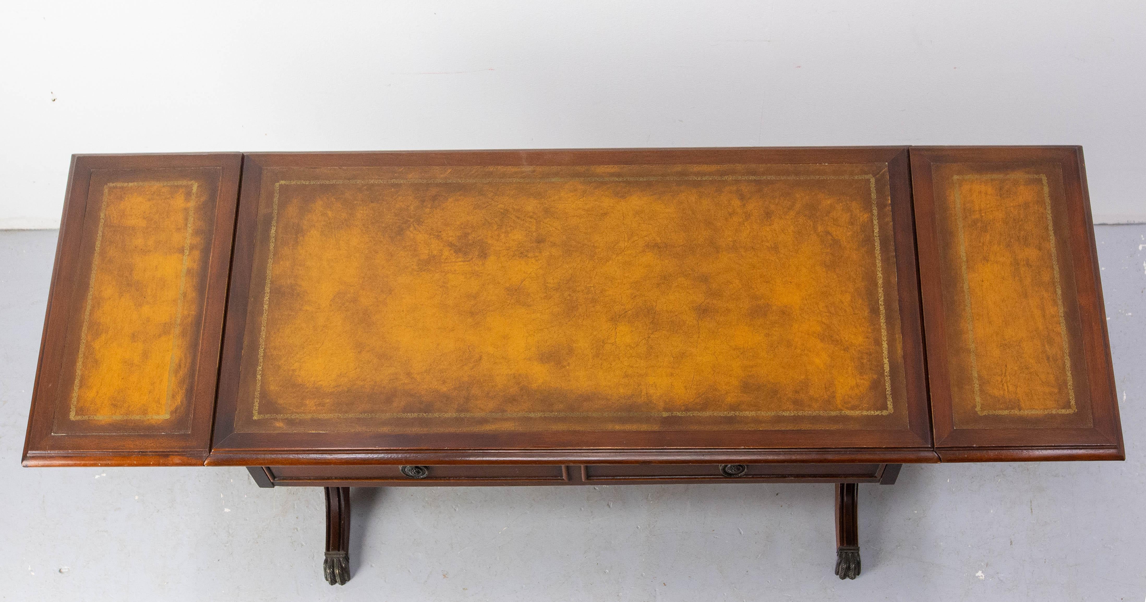 British English Folding Coffee Table White Wood and Leather, circa 1960 For Sale